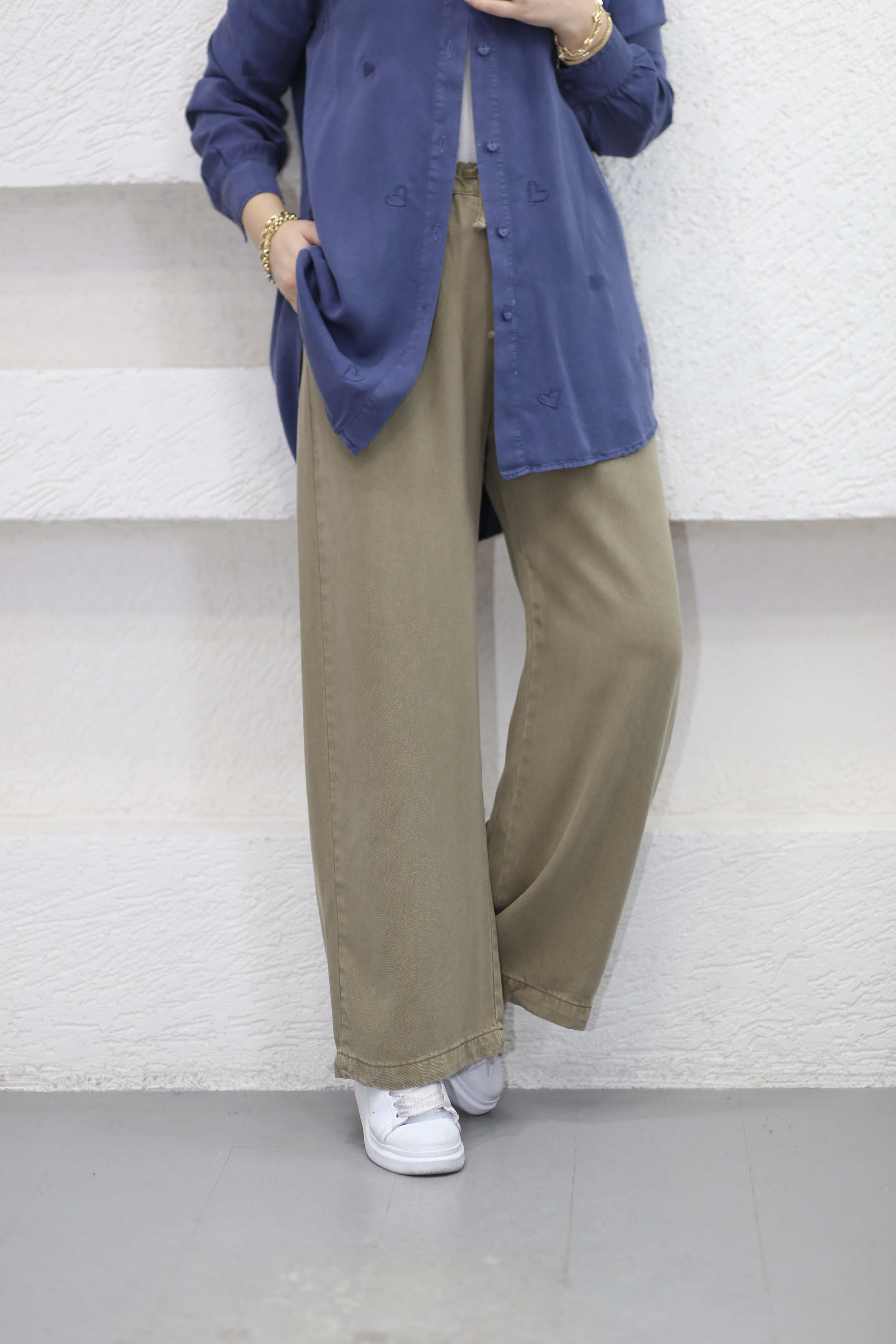 Beli Lastikli Bol Pantolon Haki 2773