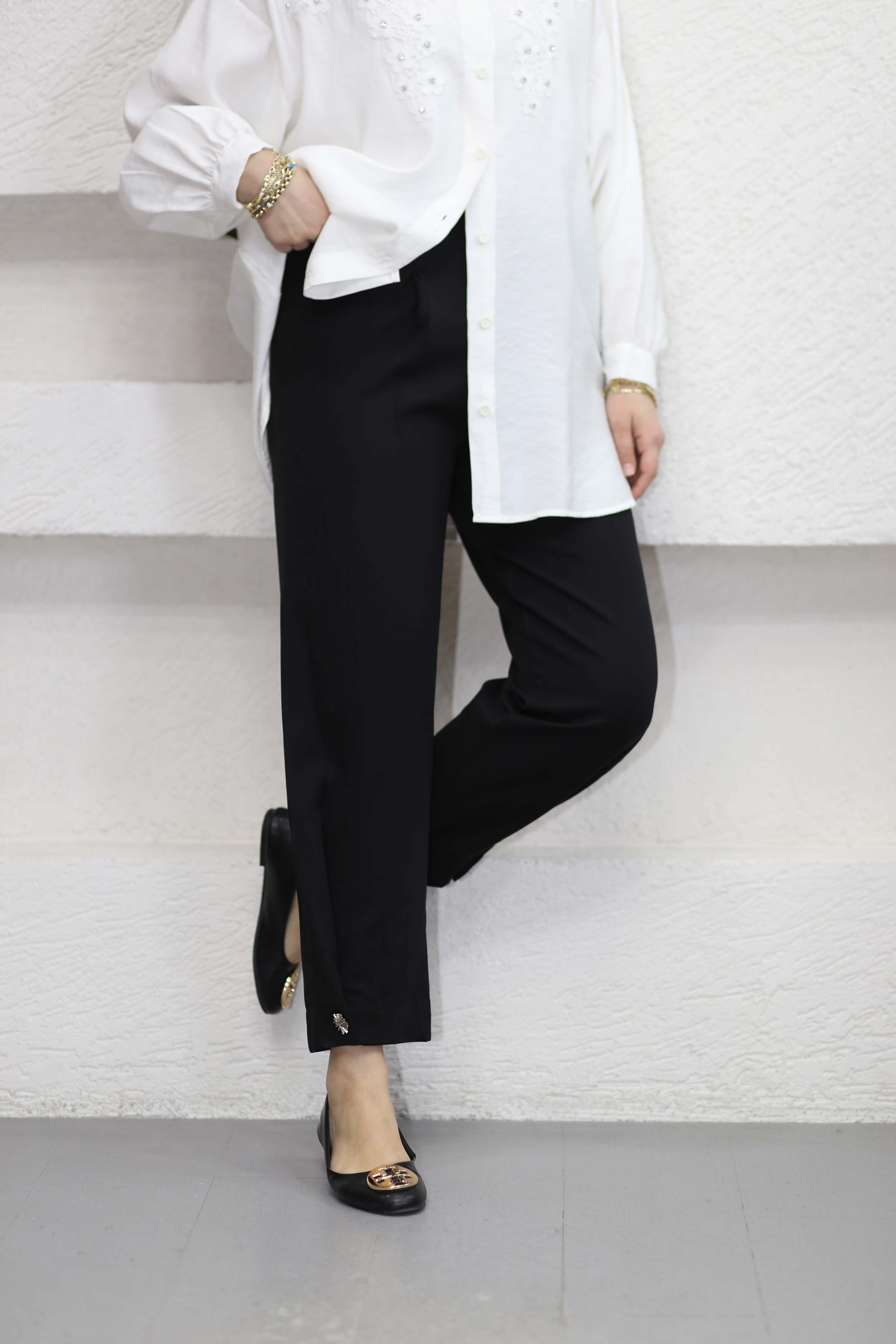 Düğme Detaylı Havuç Pantolon Siyah 1618