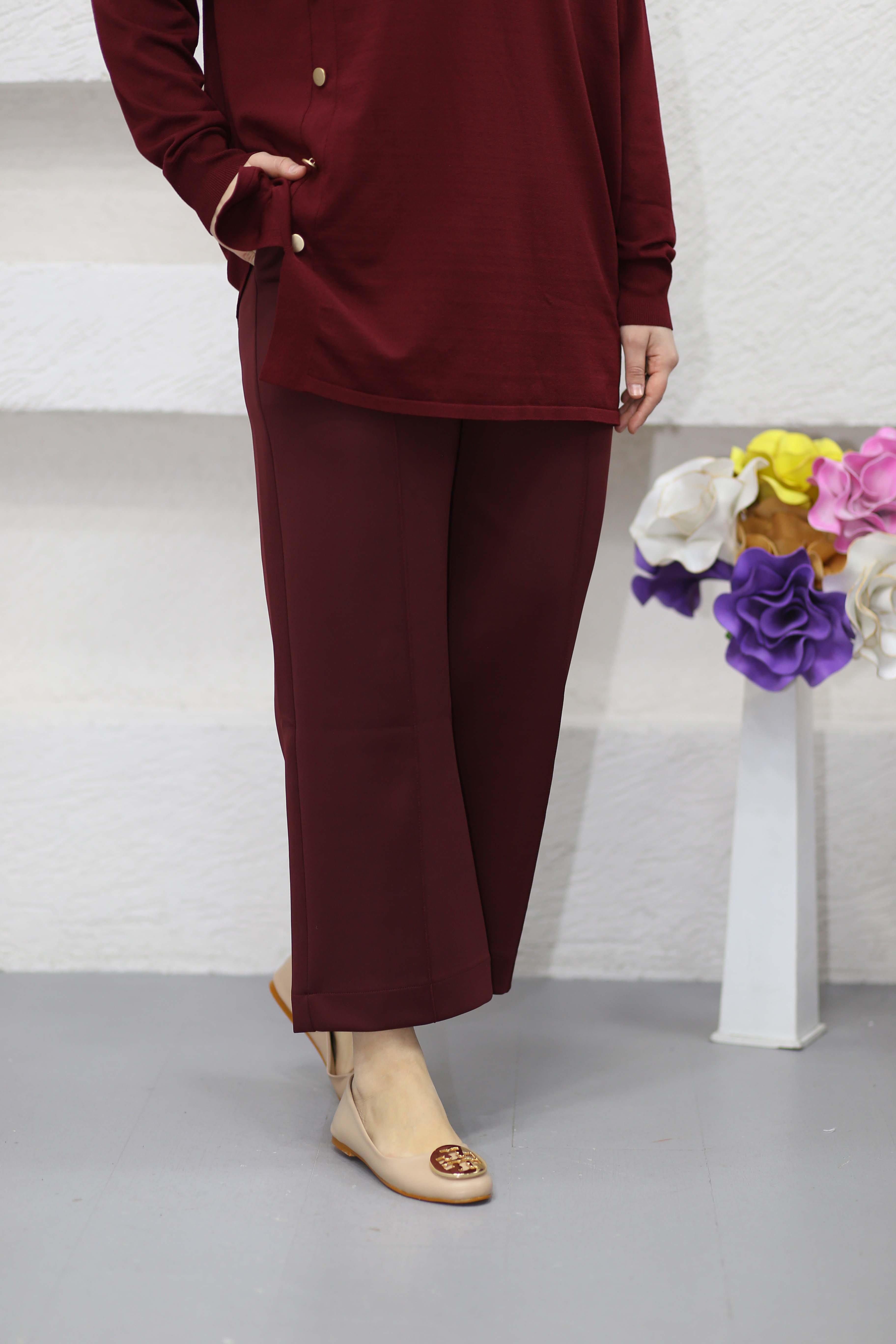 Çimalı Boru Pantolon Bordo 205
