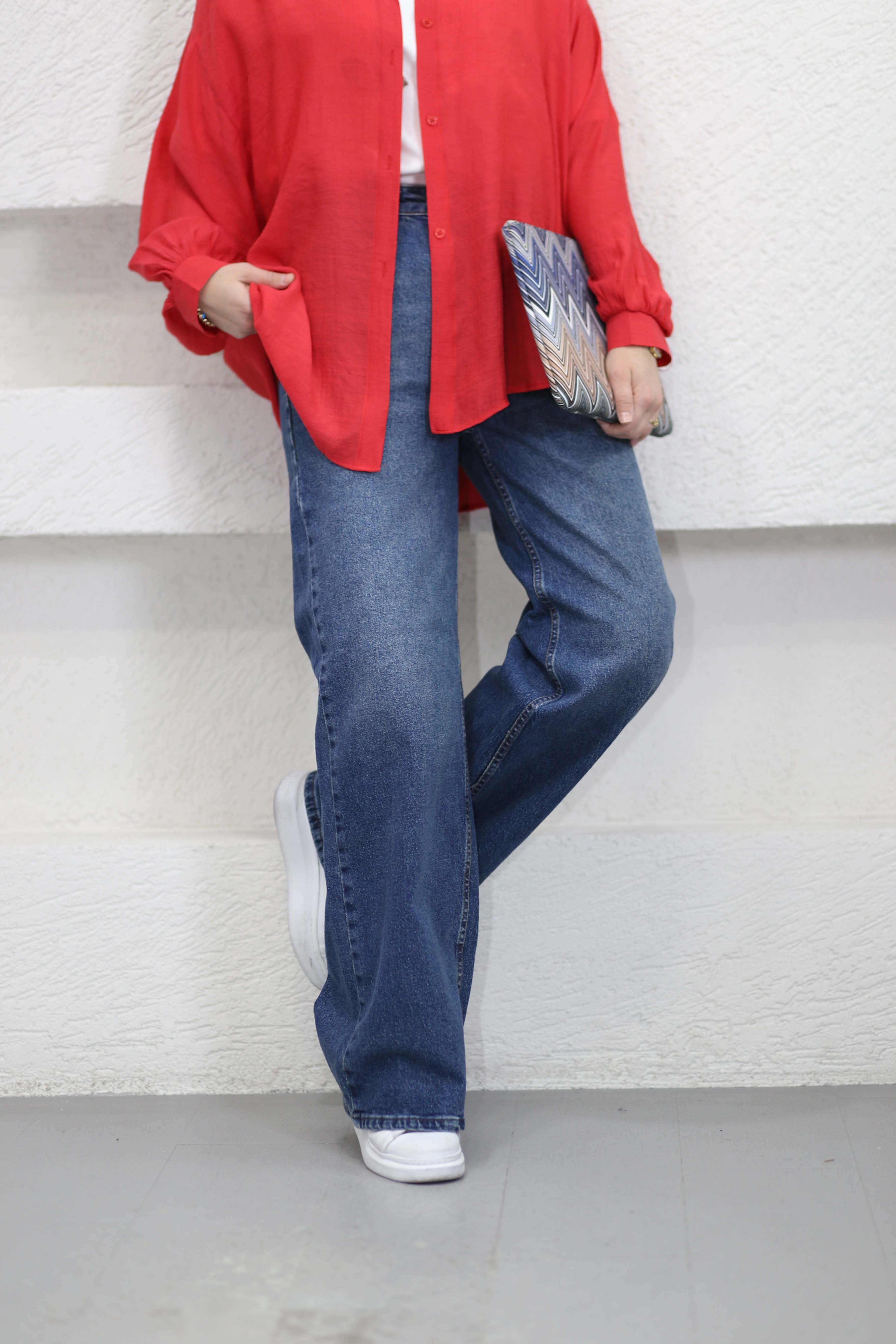 Denim Palazzo Pantolon Koyu Mavi 260797