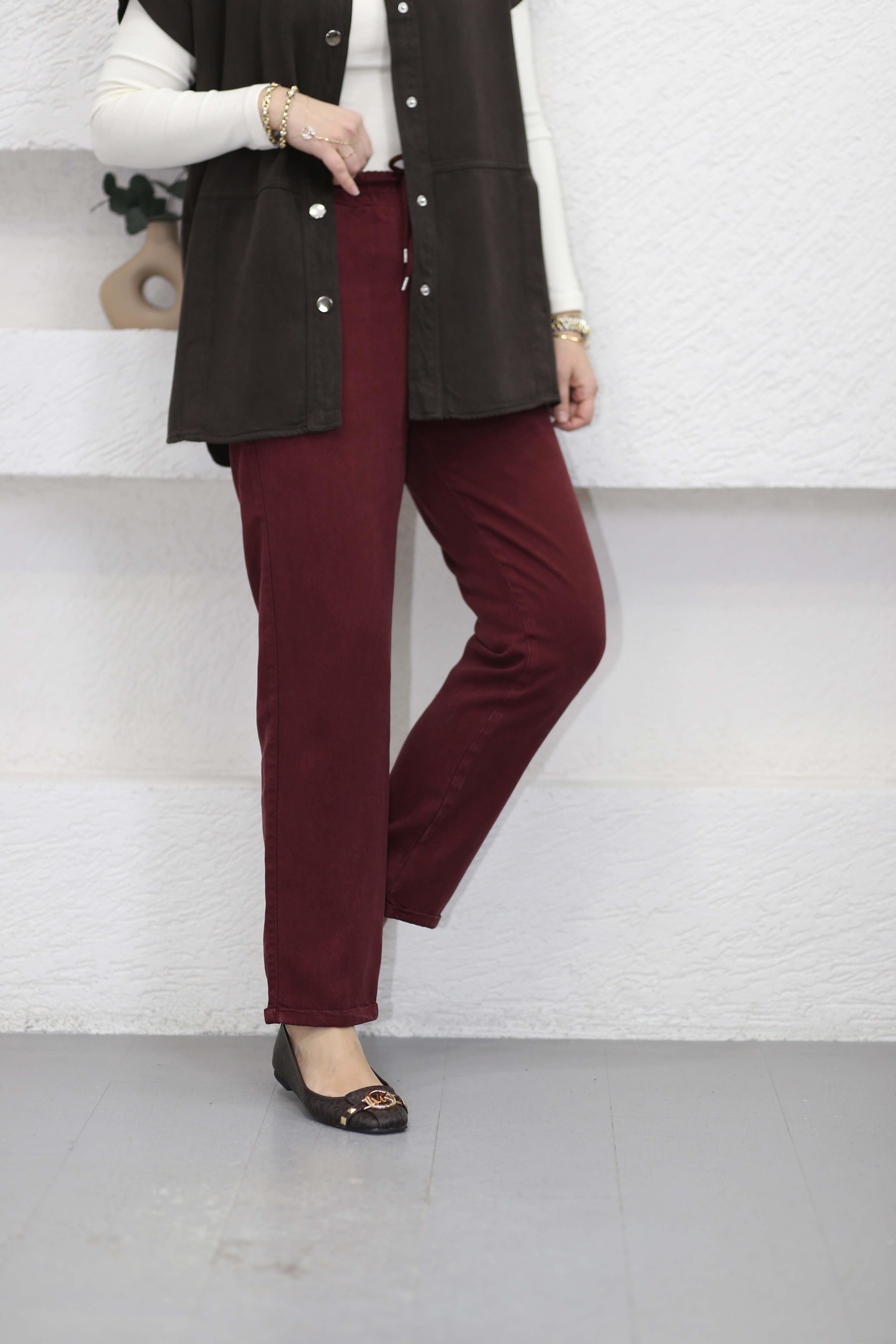 Havuç Tencel Pantolon Bordo 2803