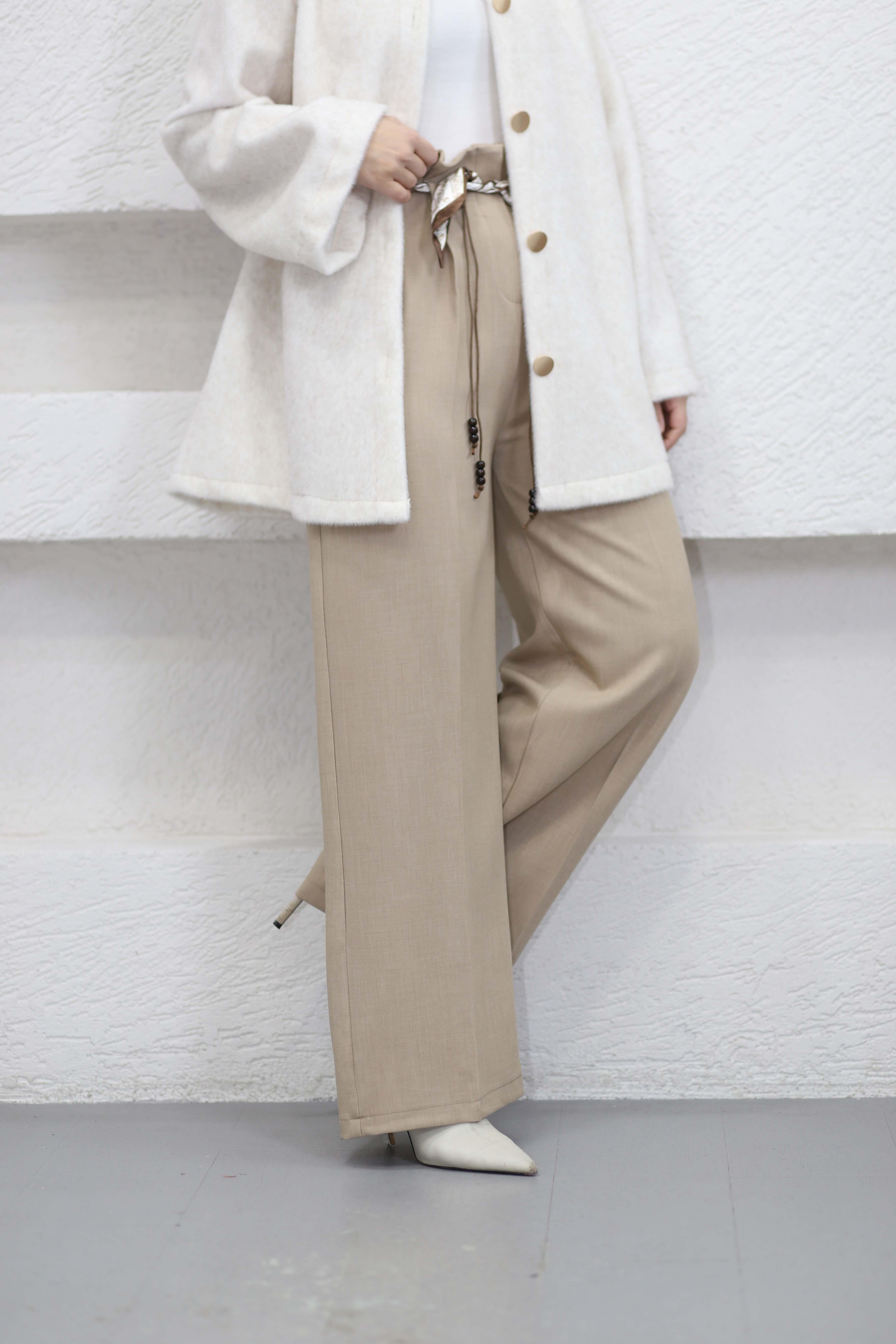 Şallı Palazzo Pantolon Camel 1044