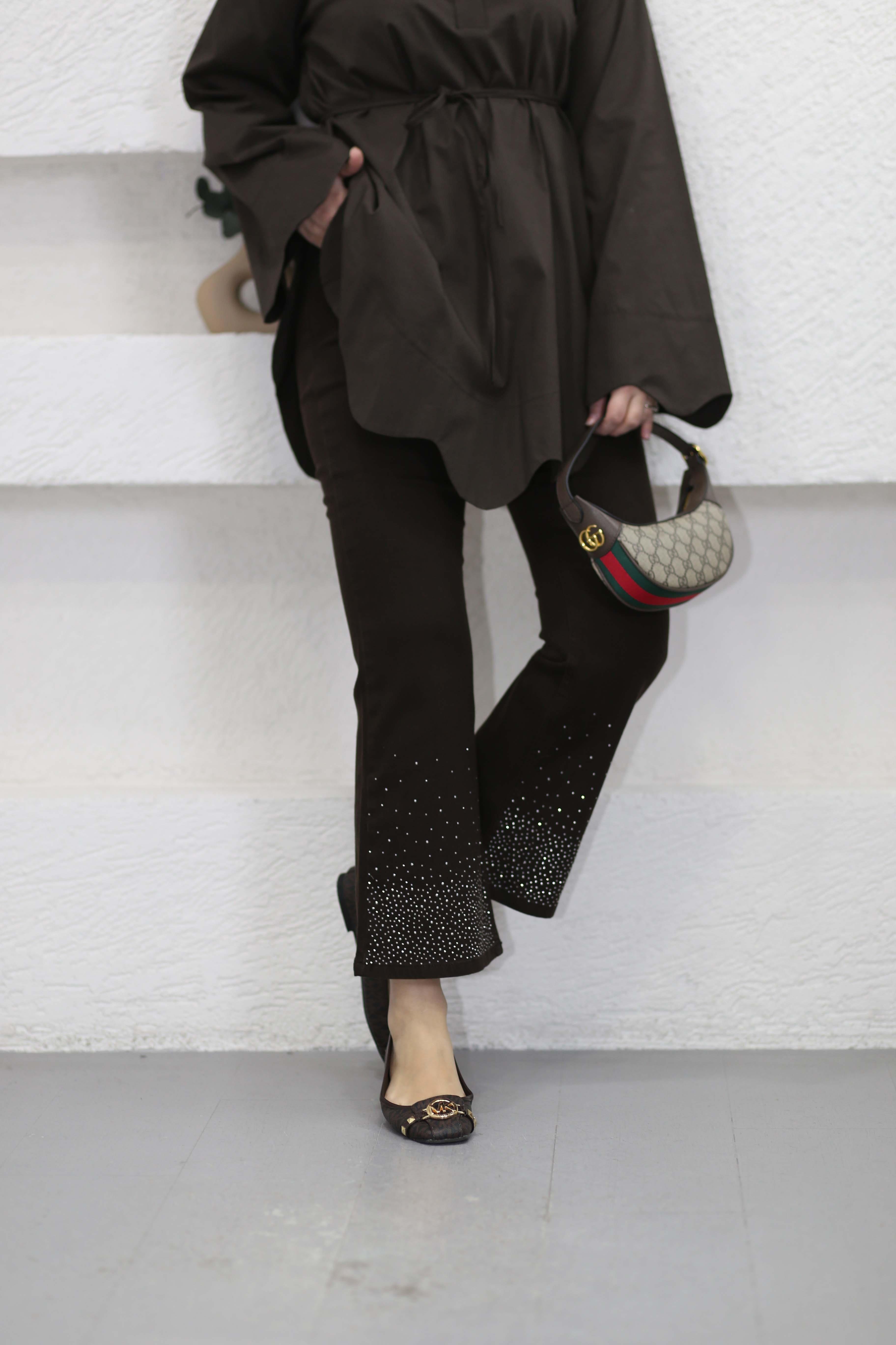 Paçası Taşlı İspanyol Pantolon Kahverengi 2802