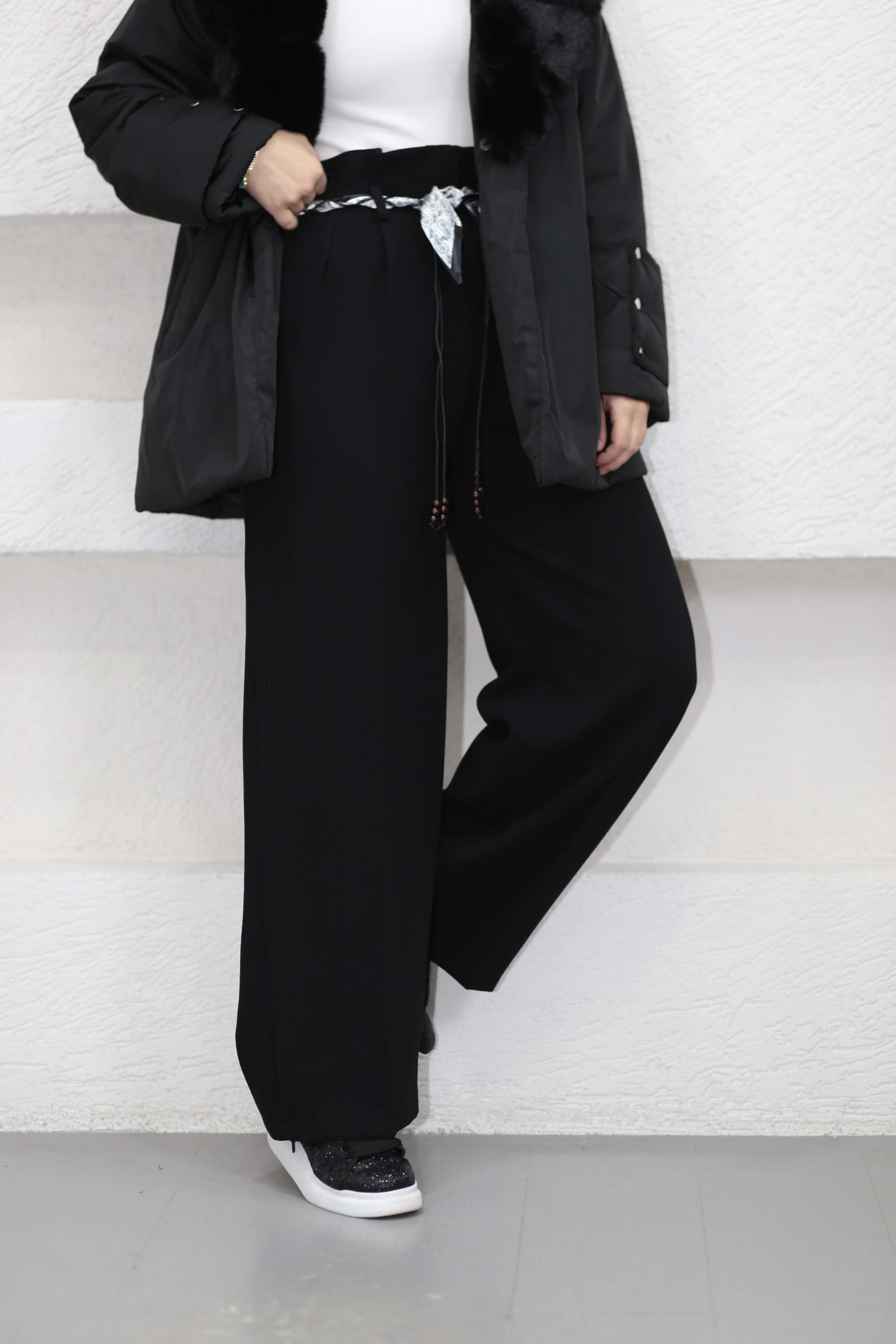 Şallı Palazzo Pantolon Siyah 1044