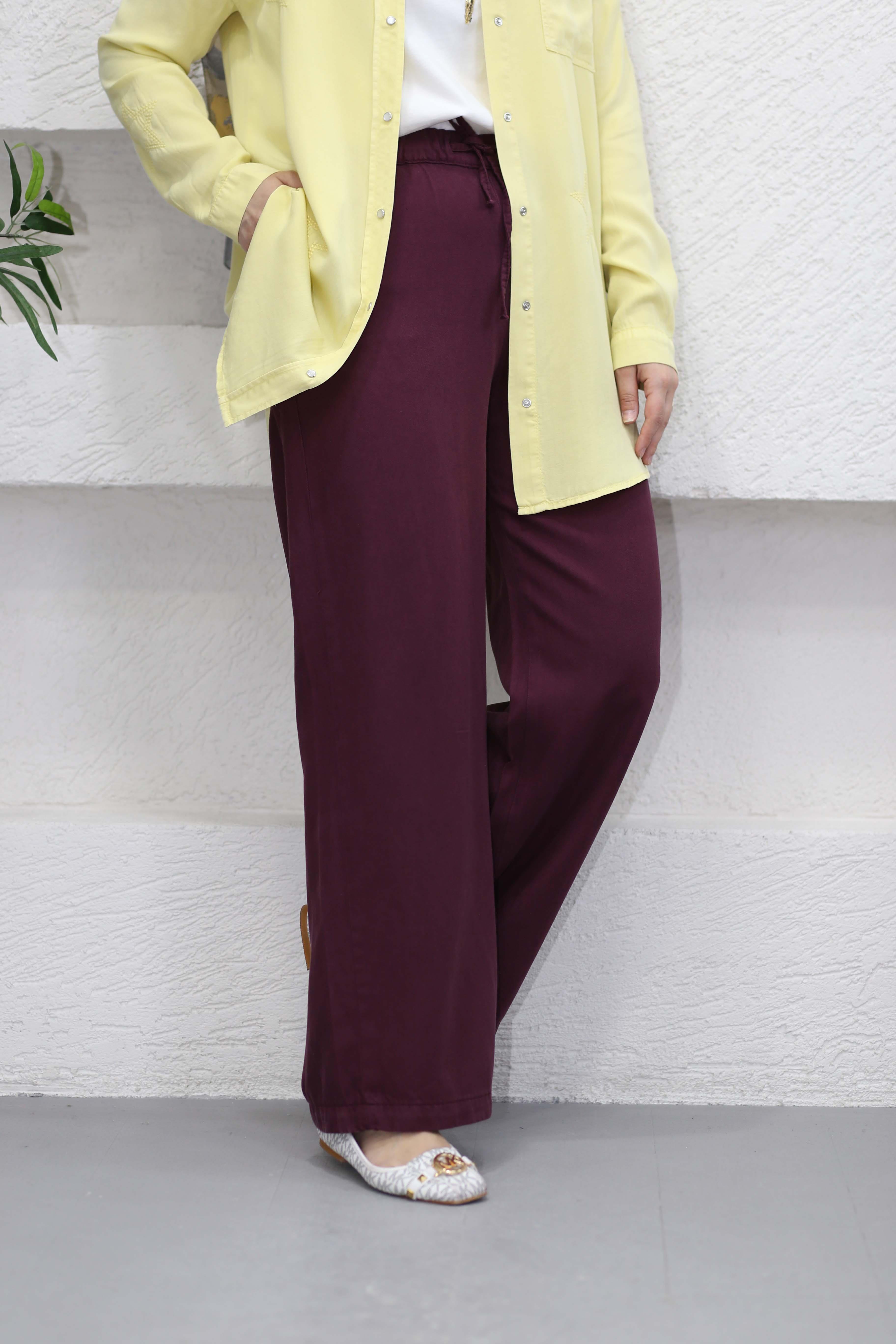 Beli Lastikli Bol Pantolon Mürdüm 2773