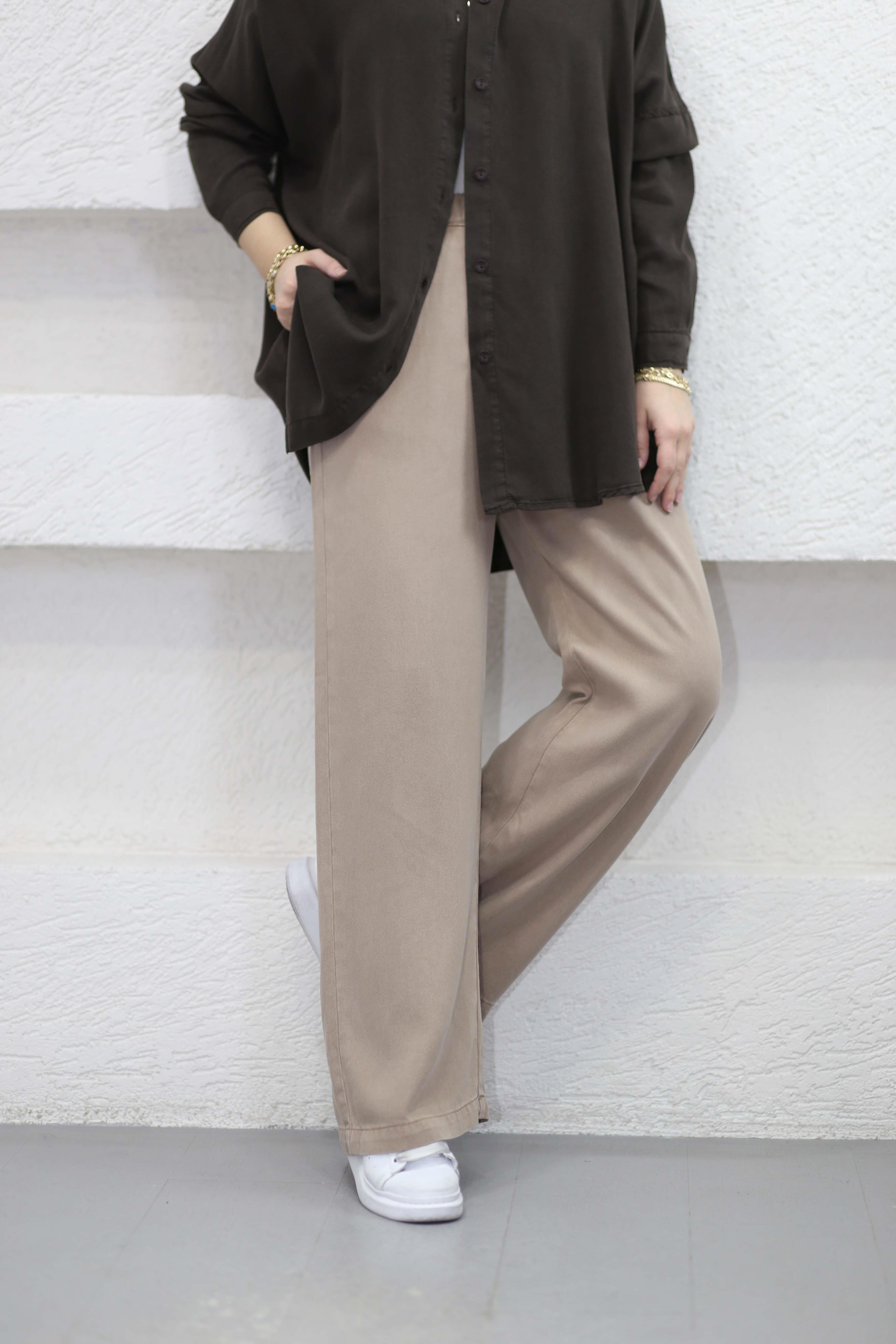 Beli Lastikli Bol Pantolon Vizon 2773