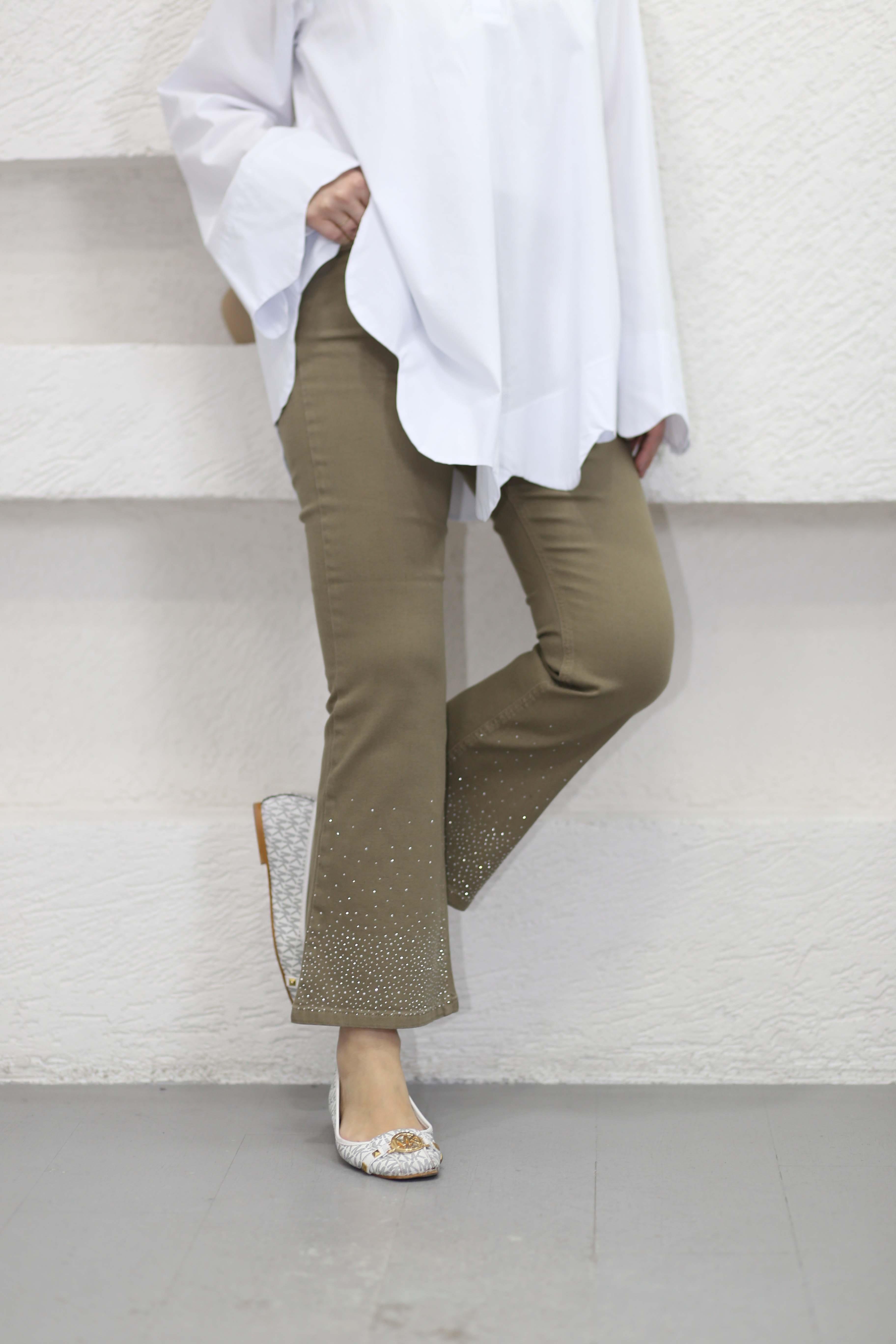 Paçası Taşlı İspanyol Pantolon Haki 2802