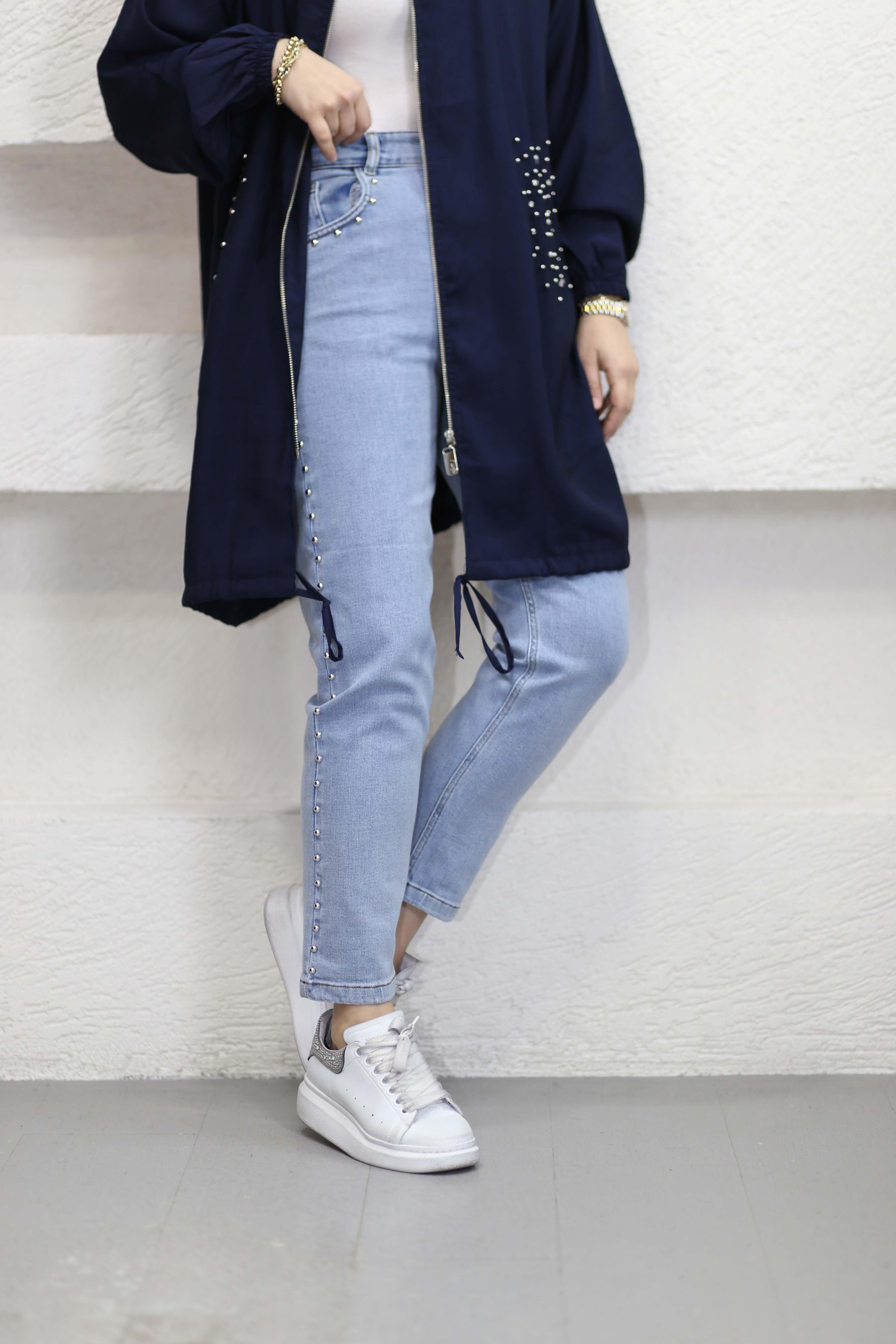 Yan Zımbalı Denim Pantolon Açık Mavi 2805