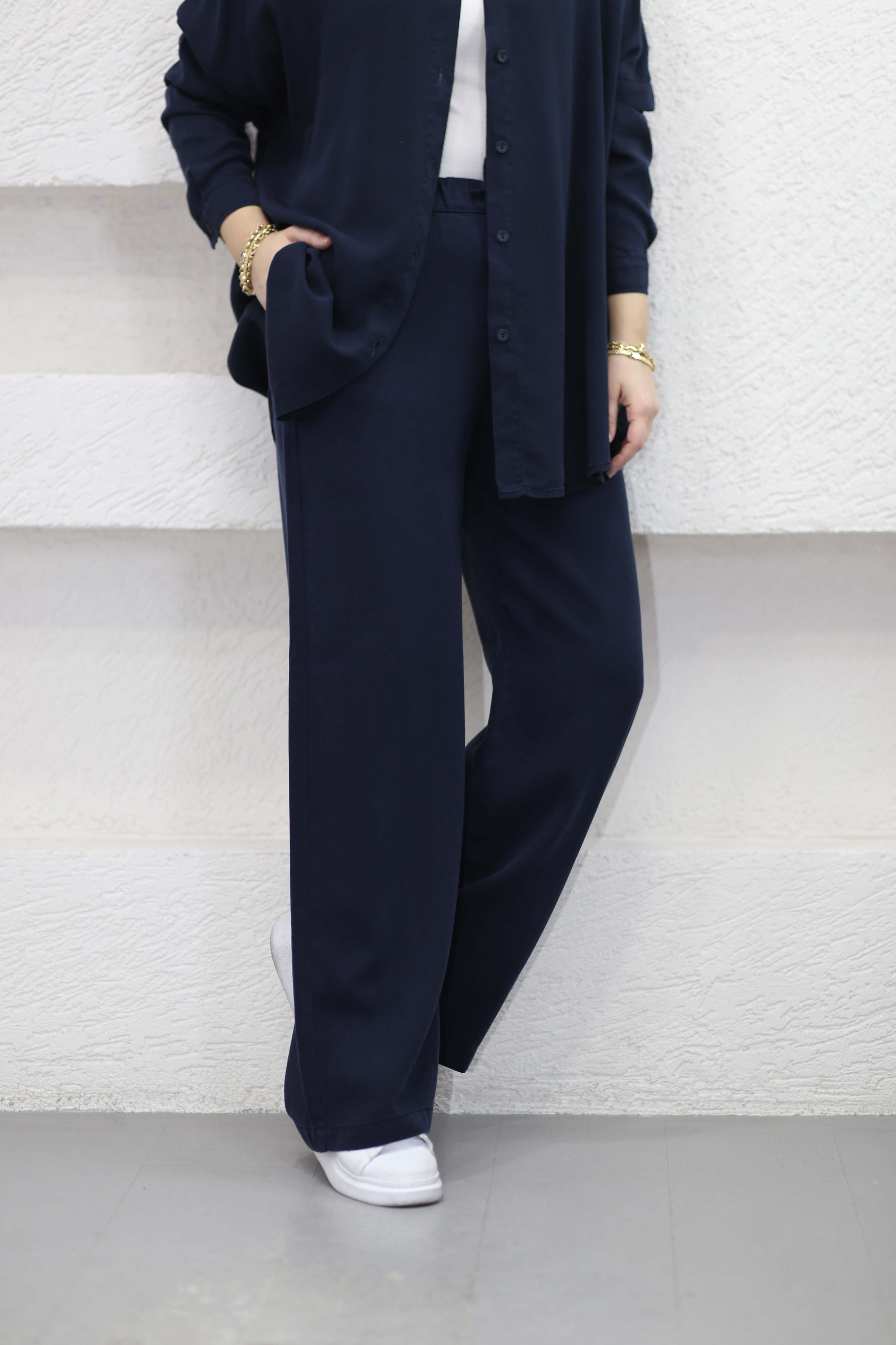 Beli Lastikli Bol Pantolon Lacivert 2773