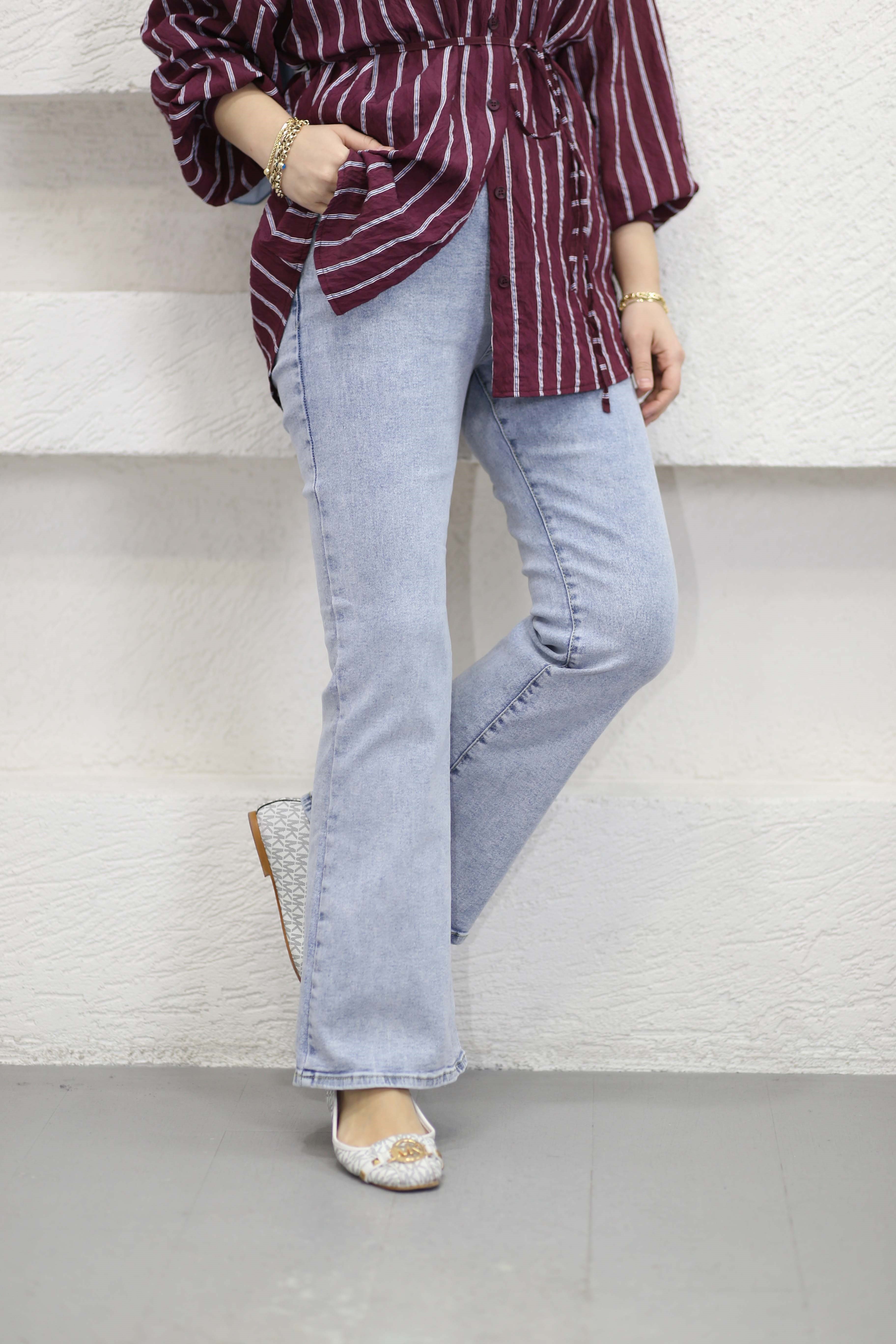 İspanyol Paça Kot Pantolon Açık Mavi 4591