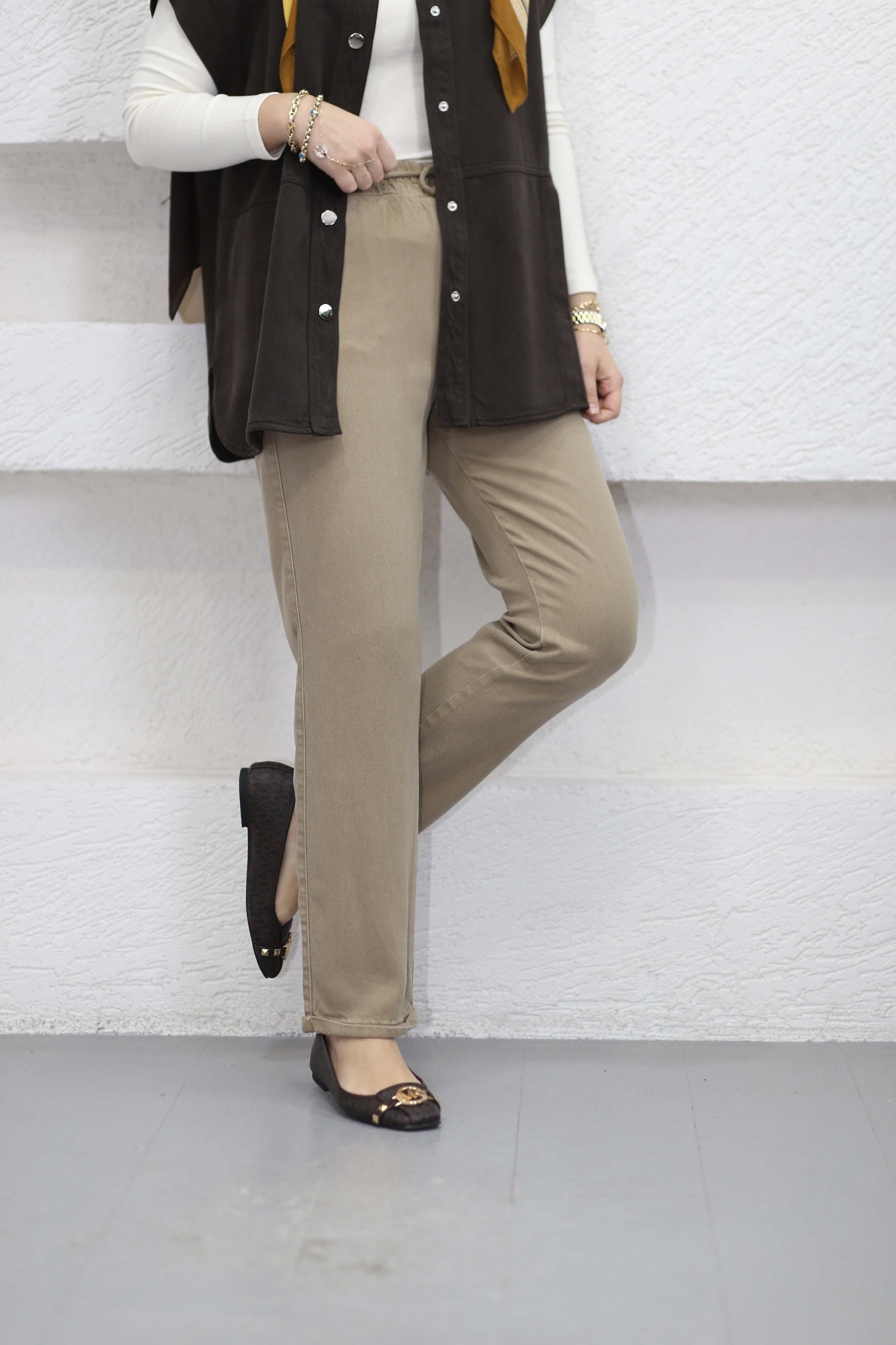 Havuç Tencel Pantolon Camel 2803