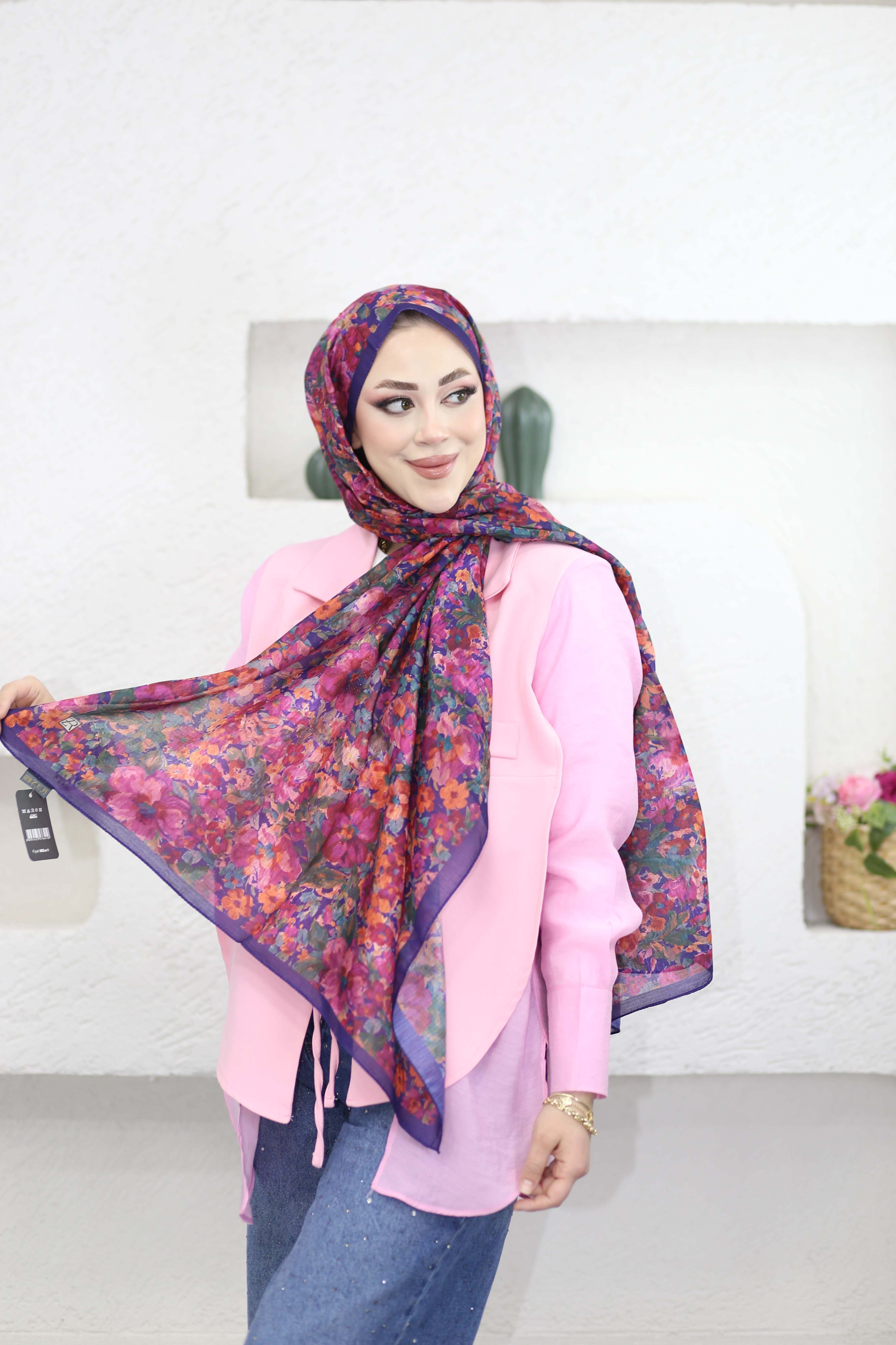 Karanfil Desen Şal Mor 5101