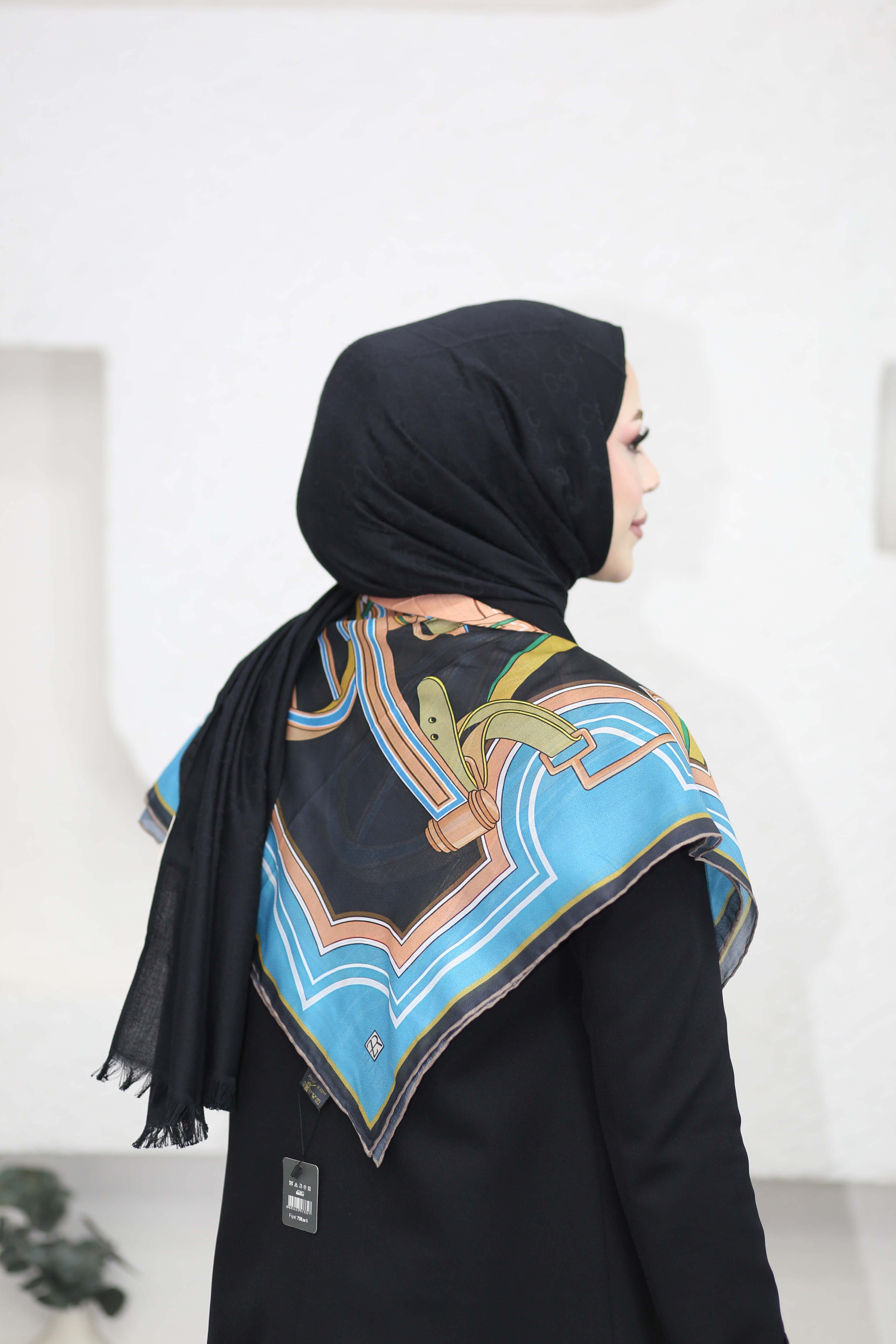 Renk Desenli Eşarp Turkuaz 3226