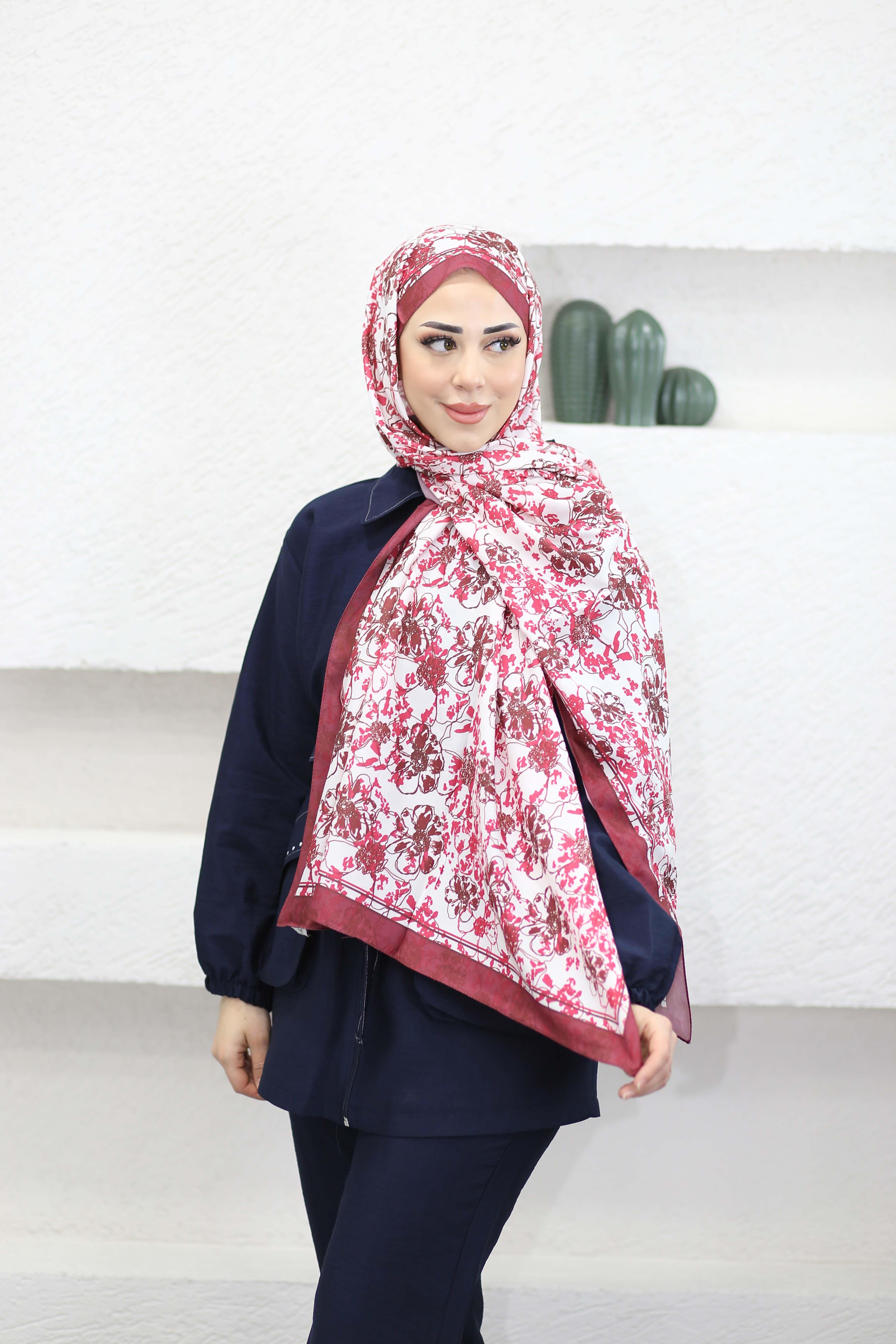 Çiçek Desenli Şal Bordo 5005