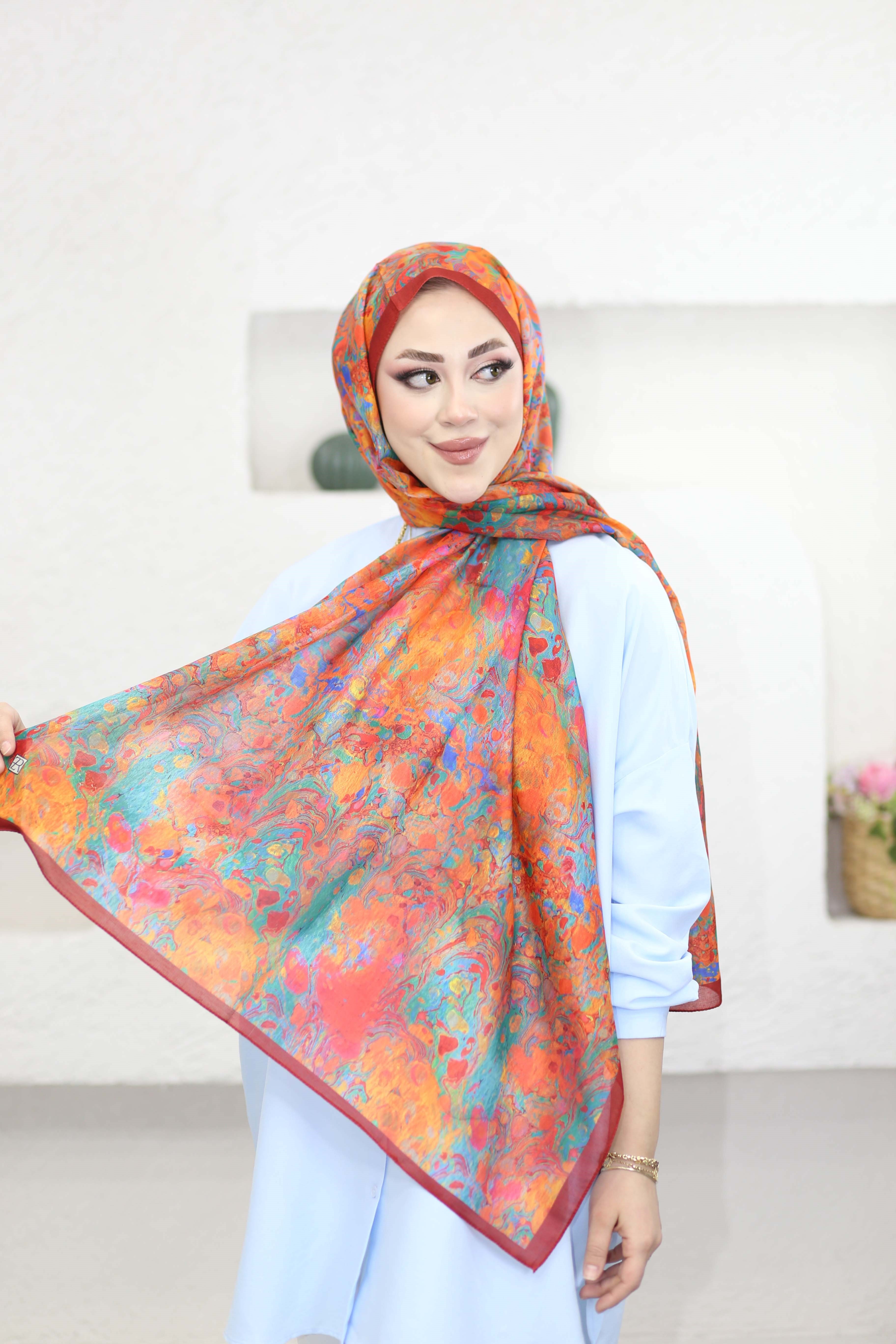 Ebruli Desen Şal Bordo 6071