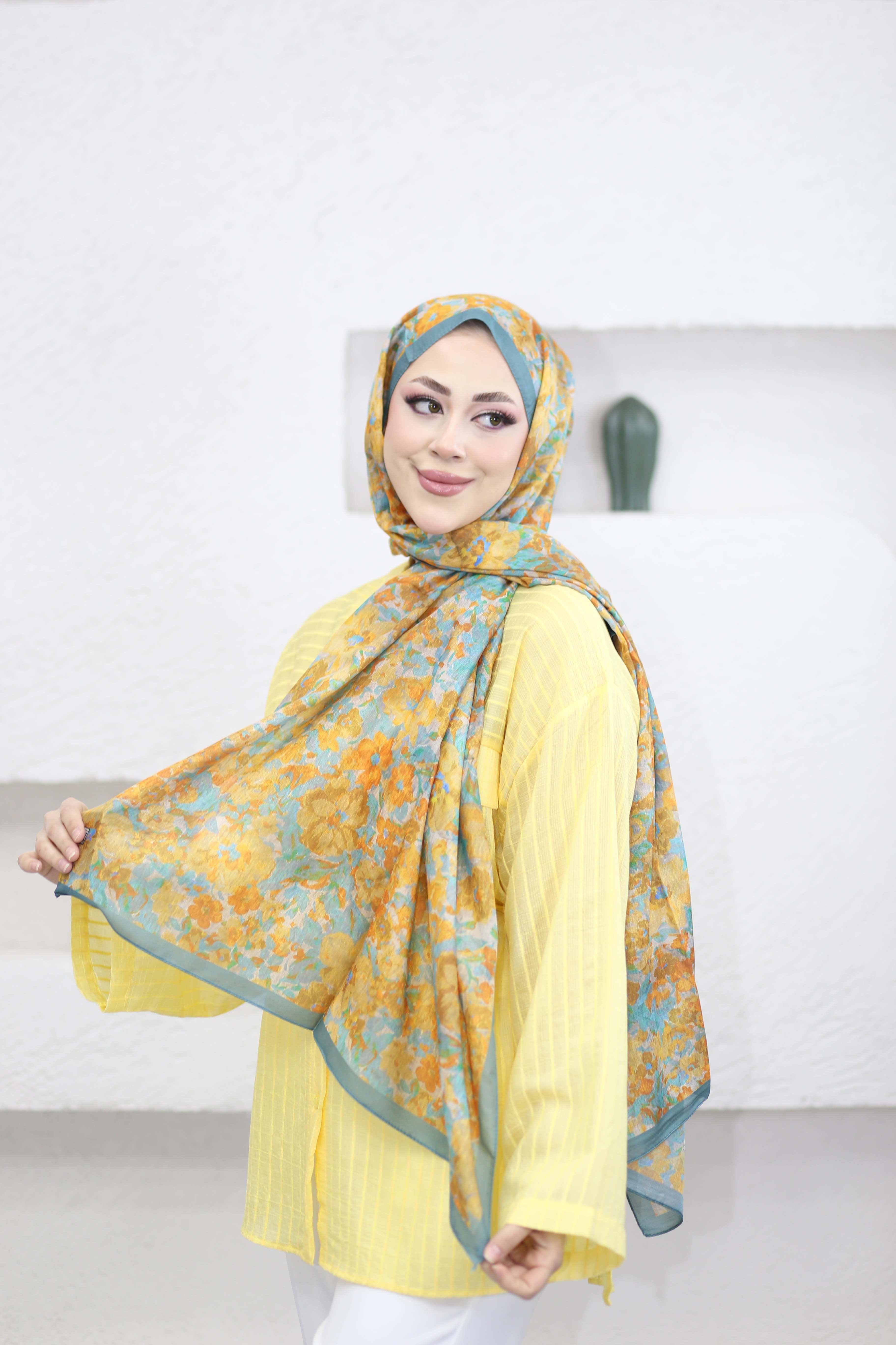 Karanfil Desen Şal Turkuaz 5101