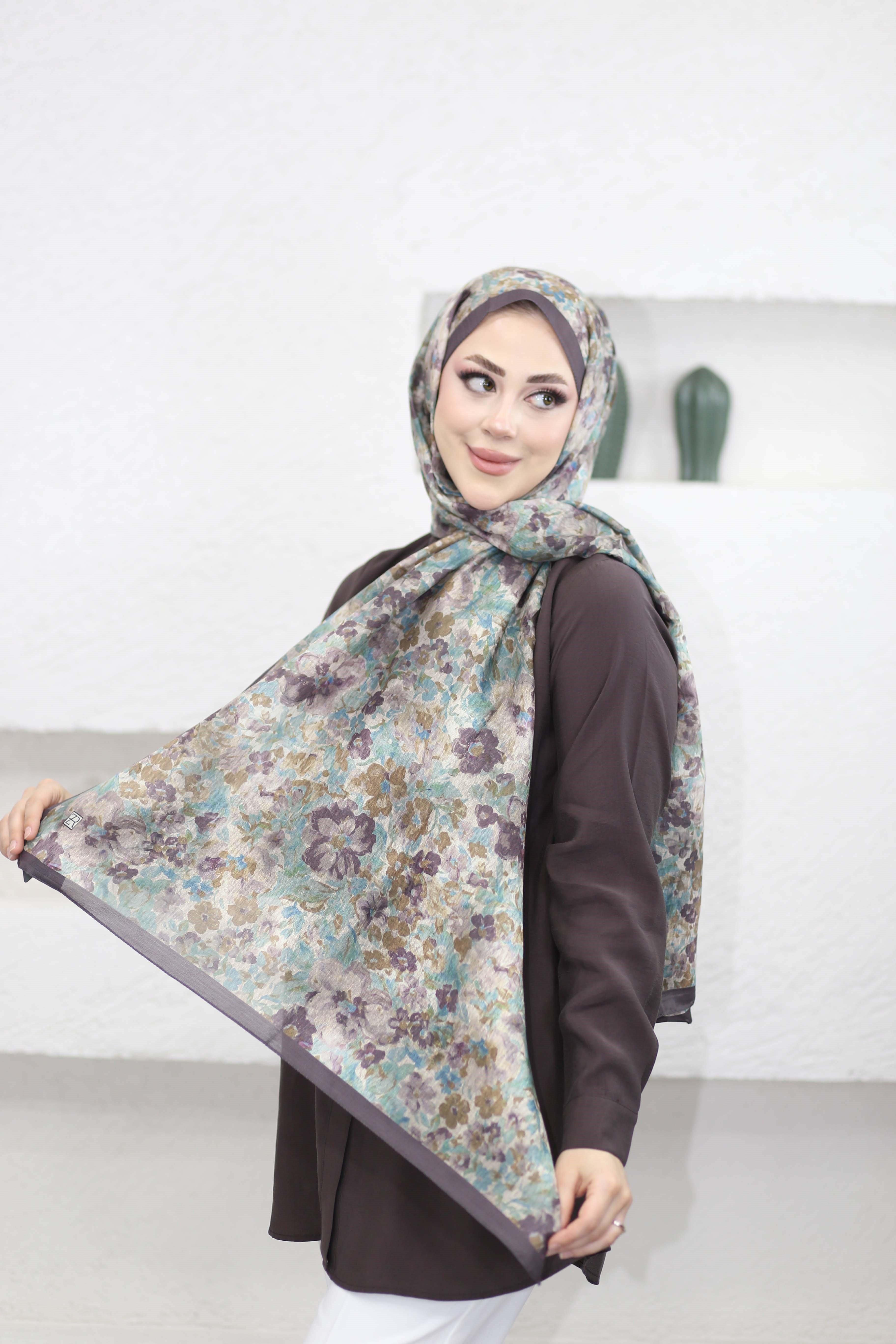 Karanfil Desen Şal Antrasit 5101