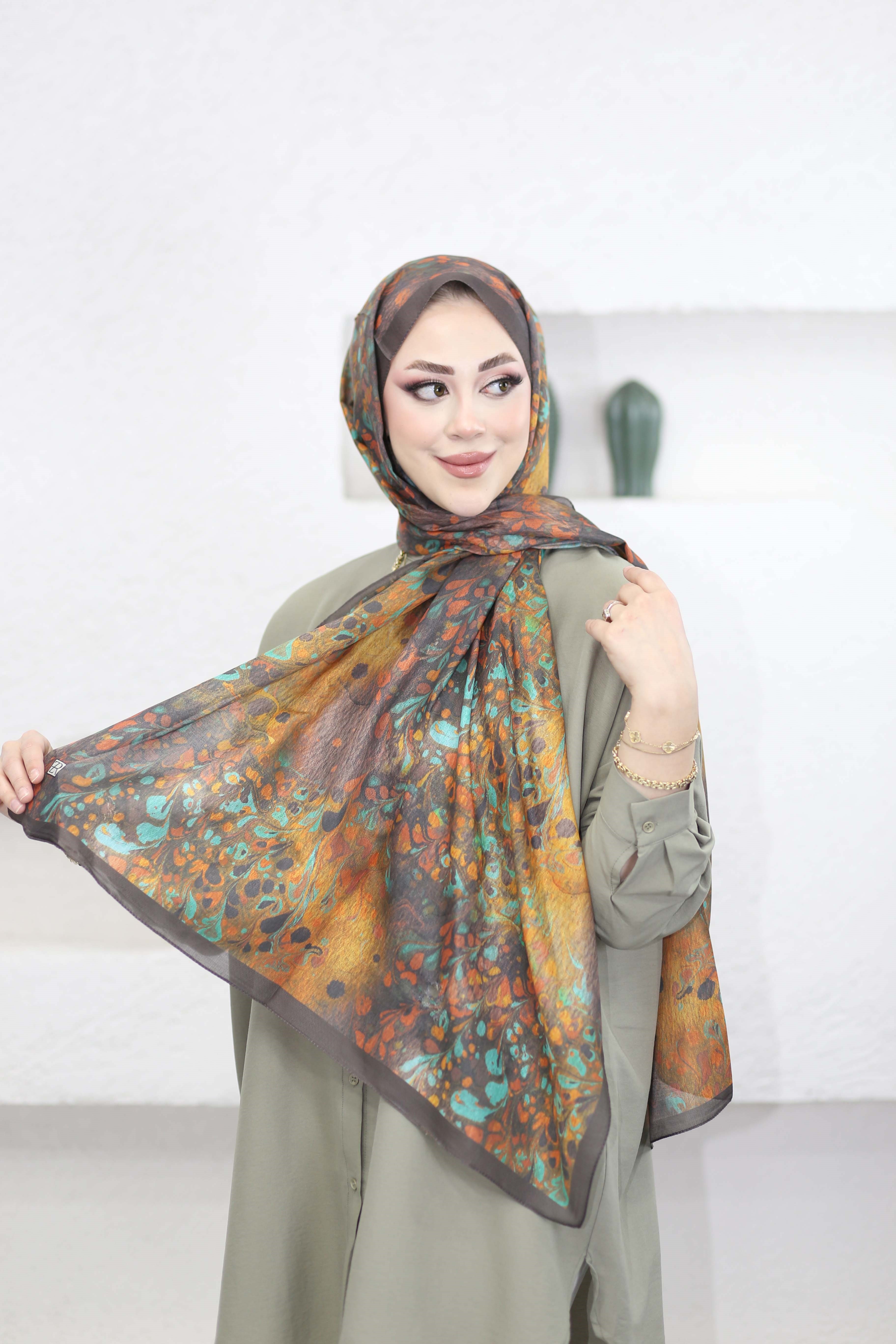 Ebruli Desen Şal Haki 6071