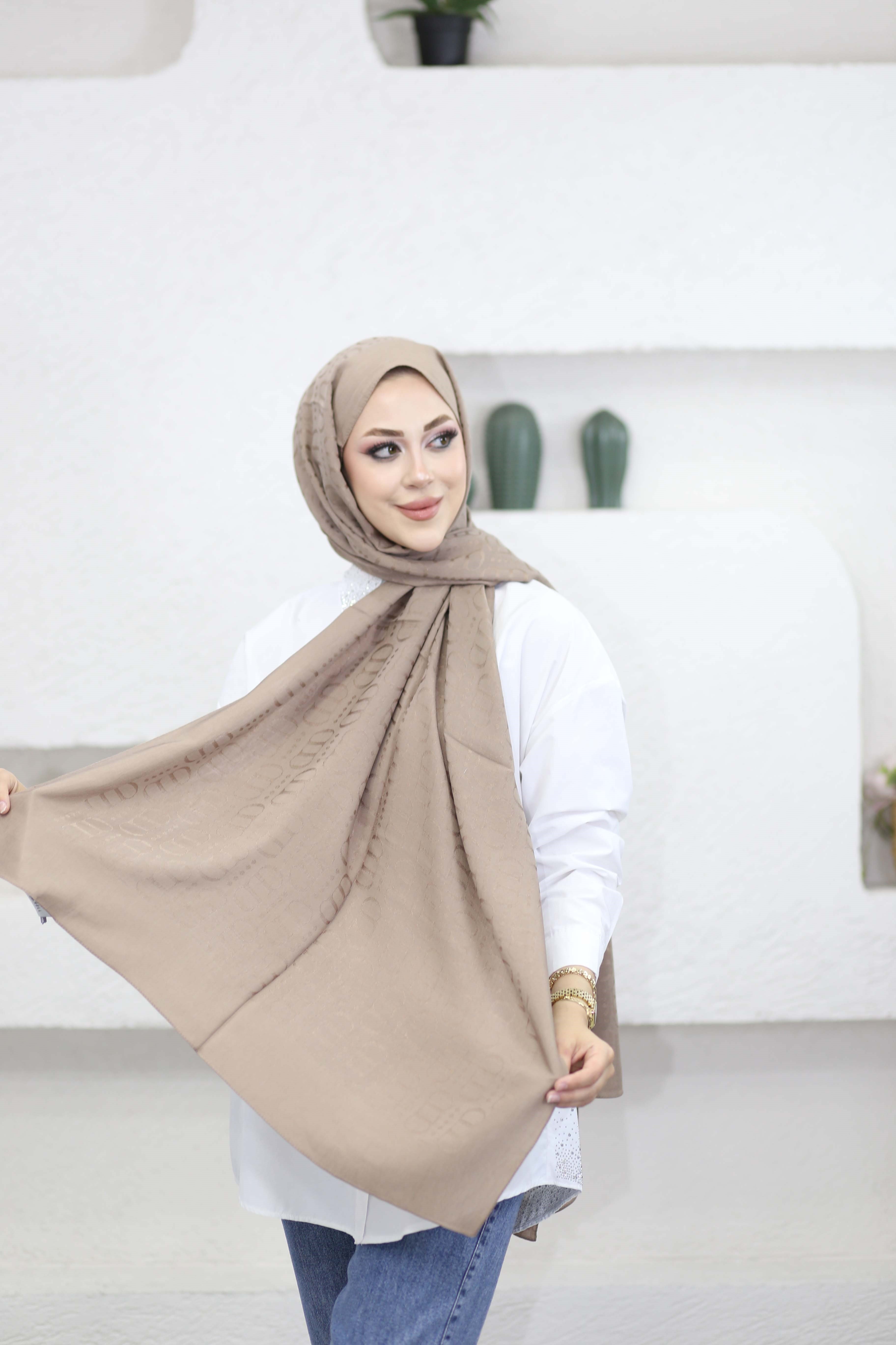Luxe Desen Liora Pamuk Şal Vizon 2163