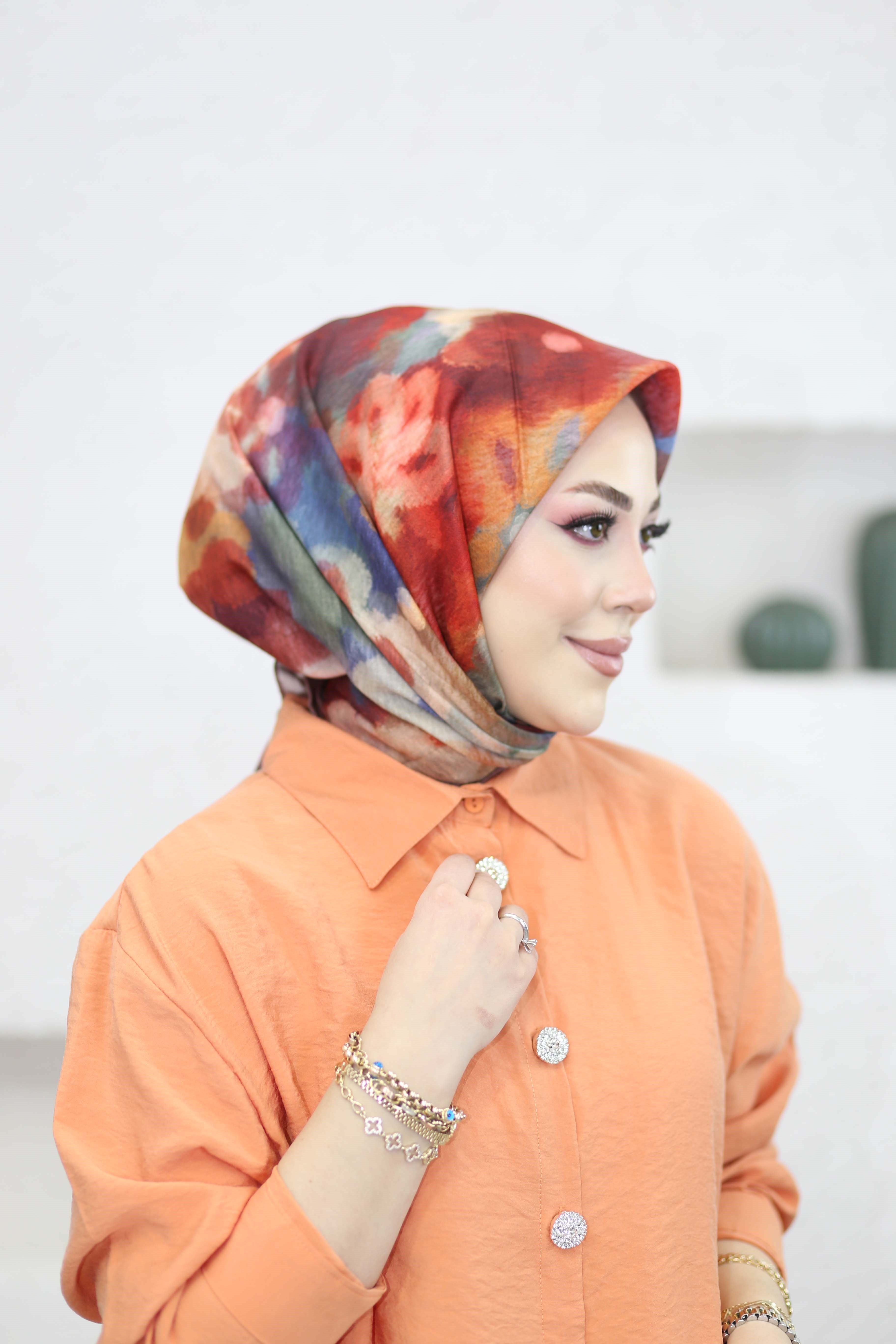 Çiçekli Ebruli Eşarp Toprak 8251