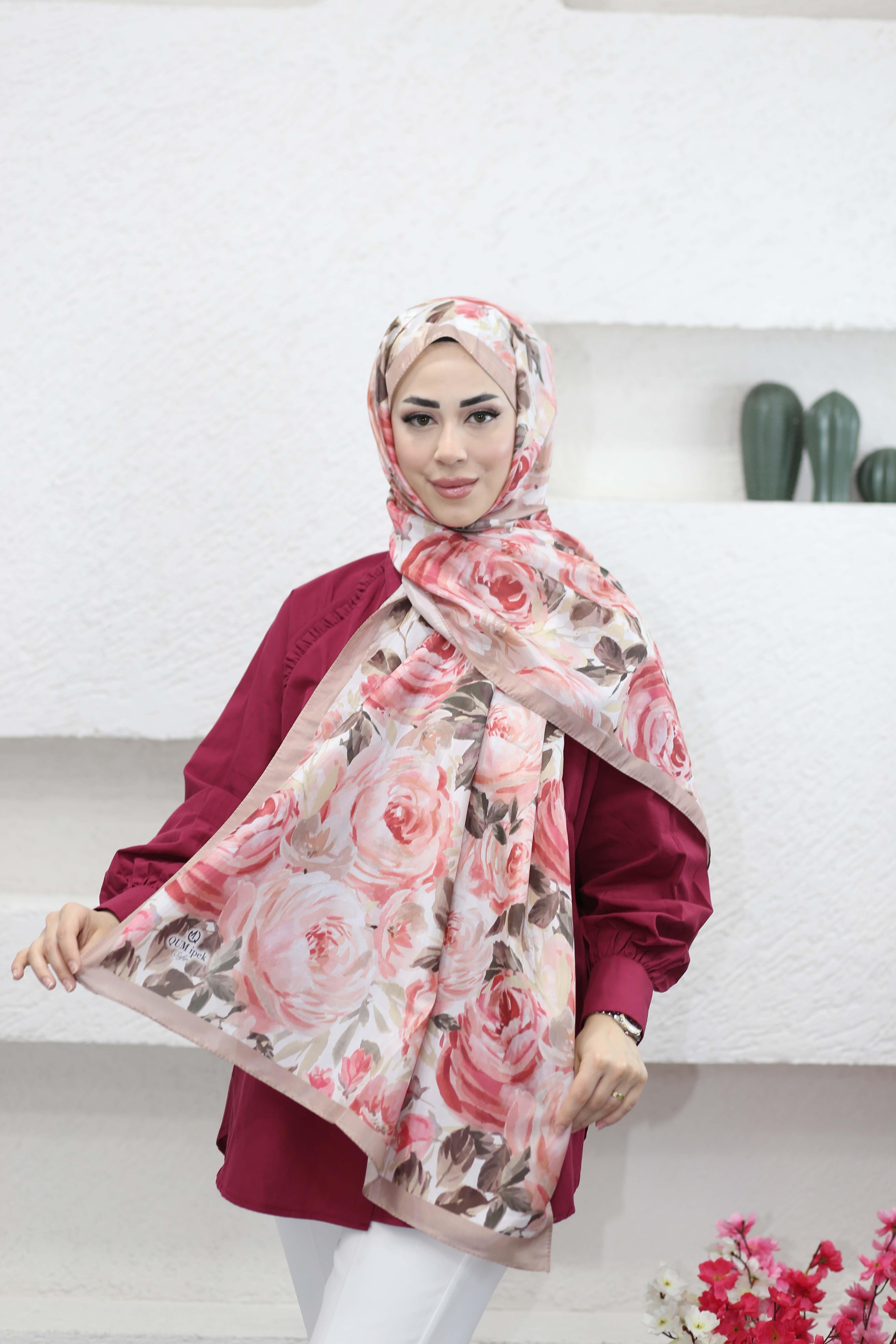 Gül Desenli Şal Vizon 3195