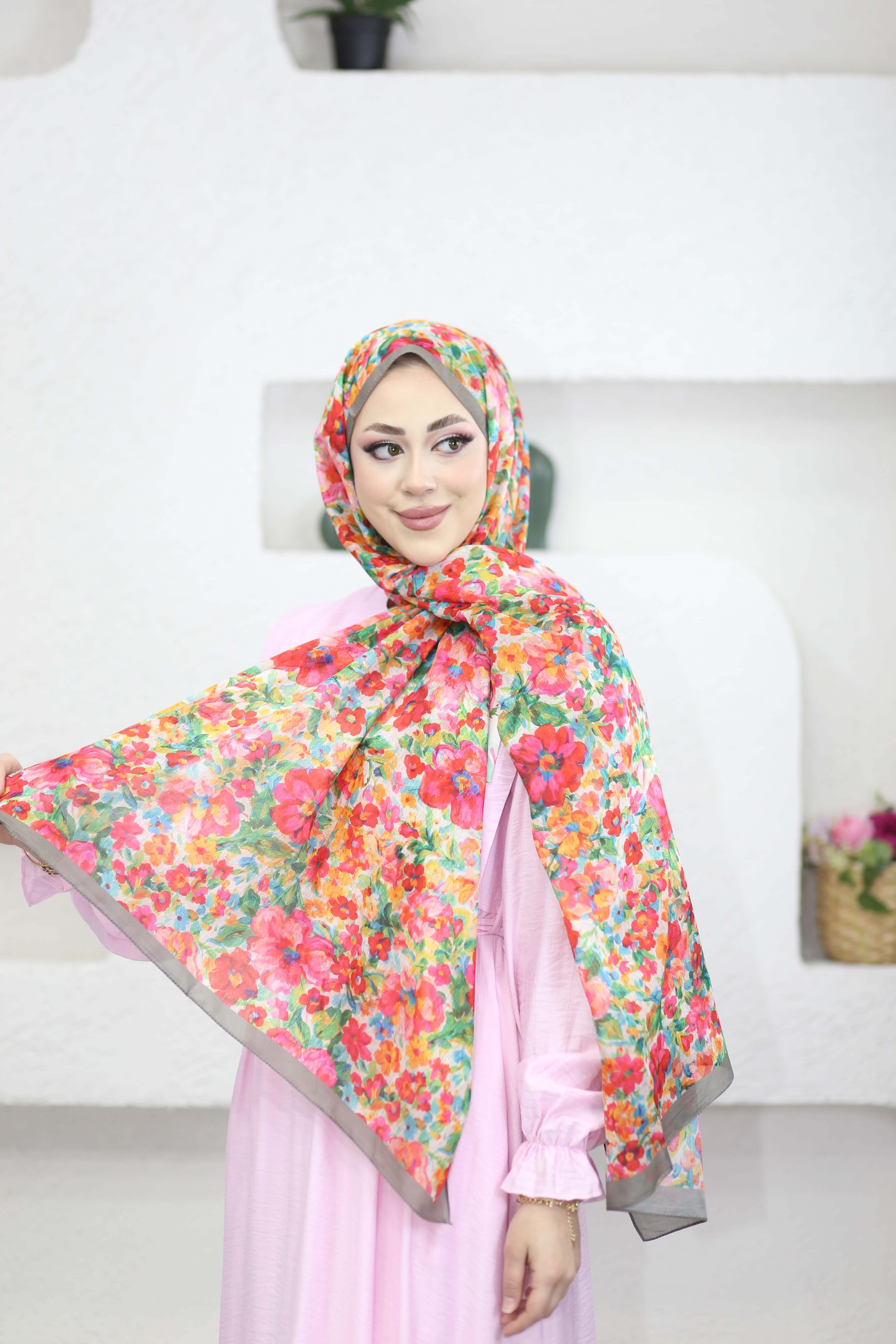 Karanfil Desen Şal Vizon 5101