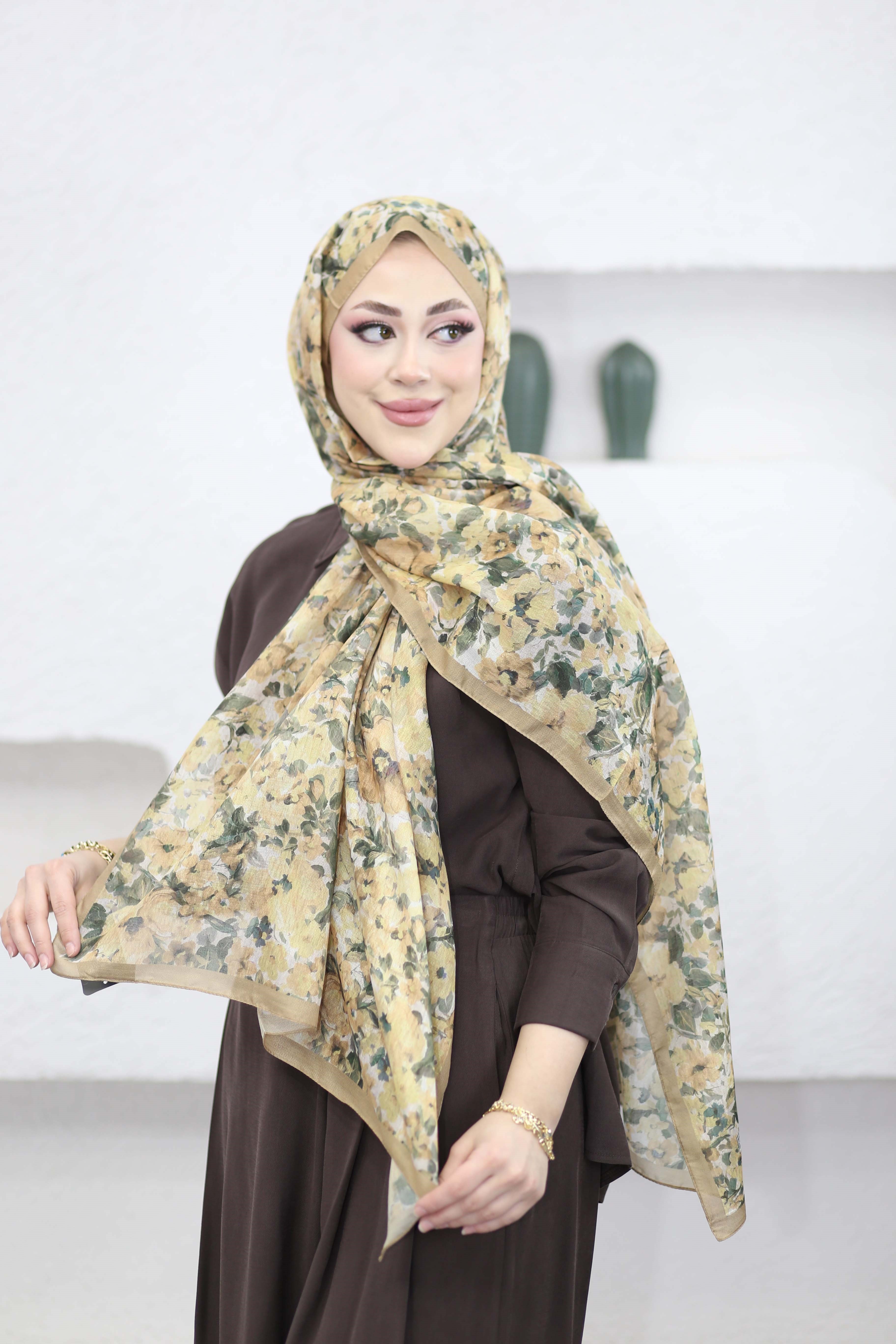 Karanfil Desen Şal Hardal 5101