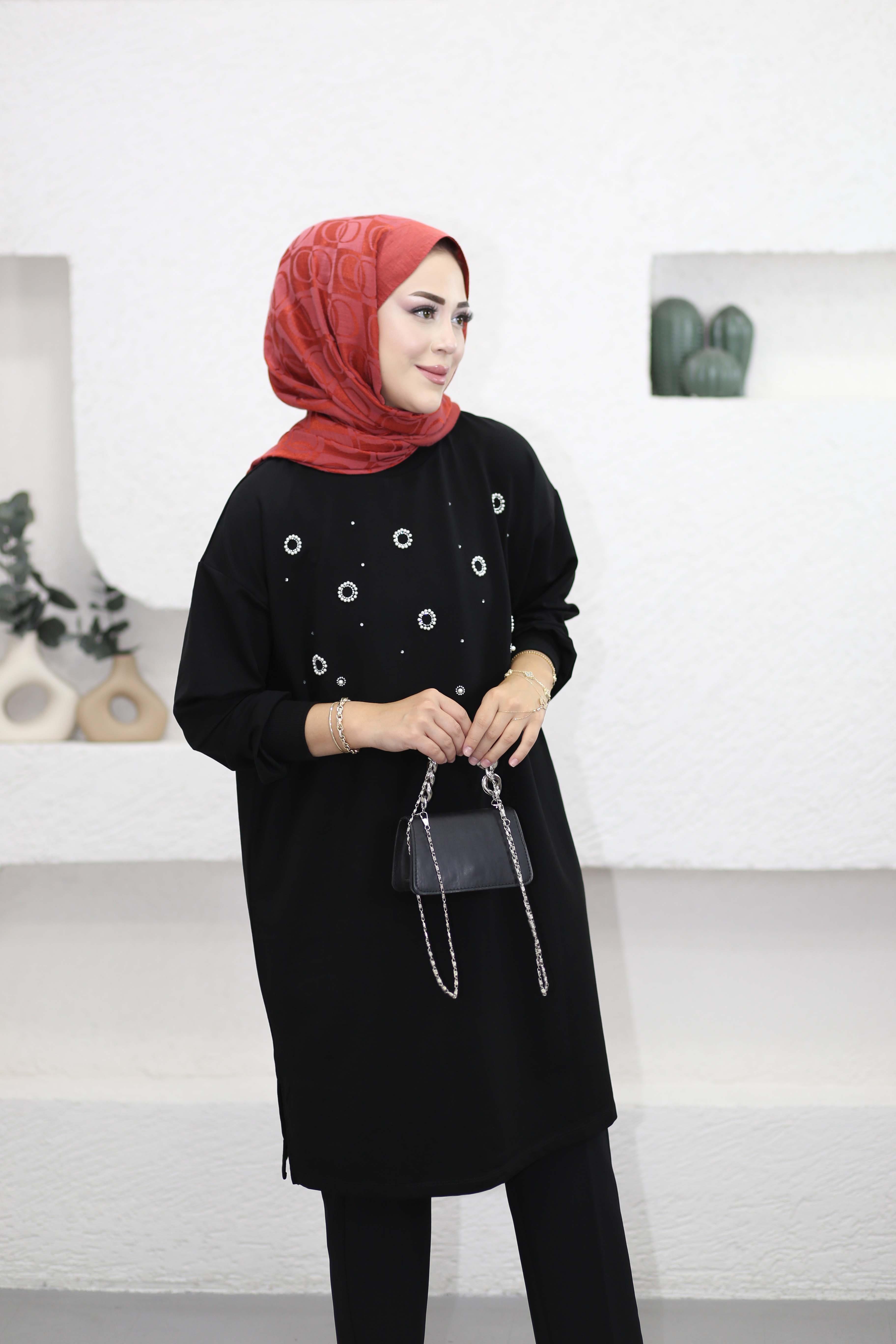 Taş Ve İnci Detaylı Sweat Siyah 3138