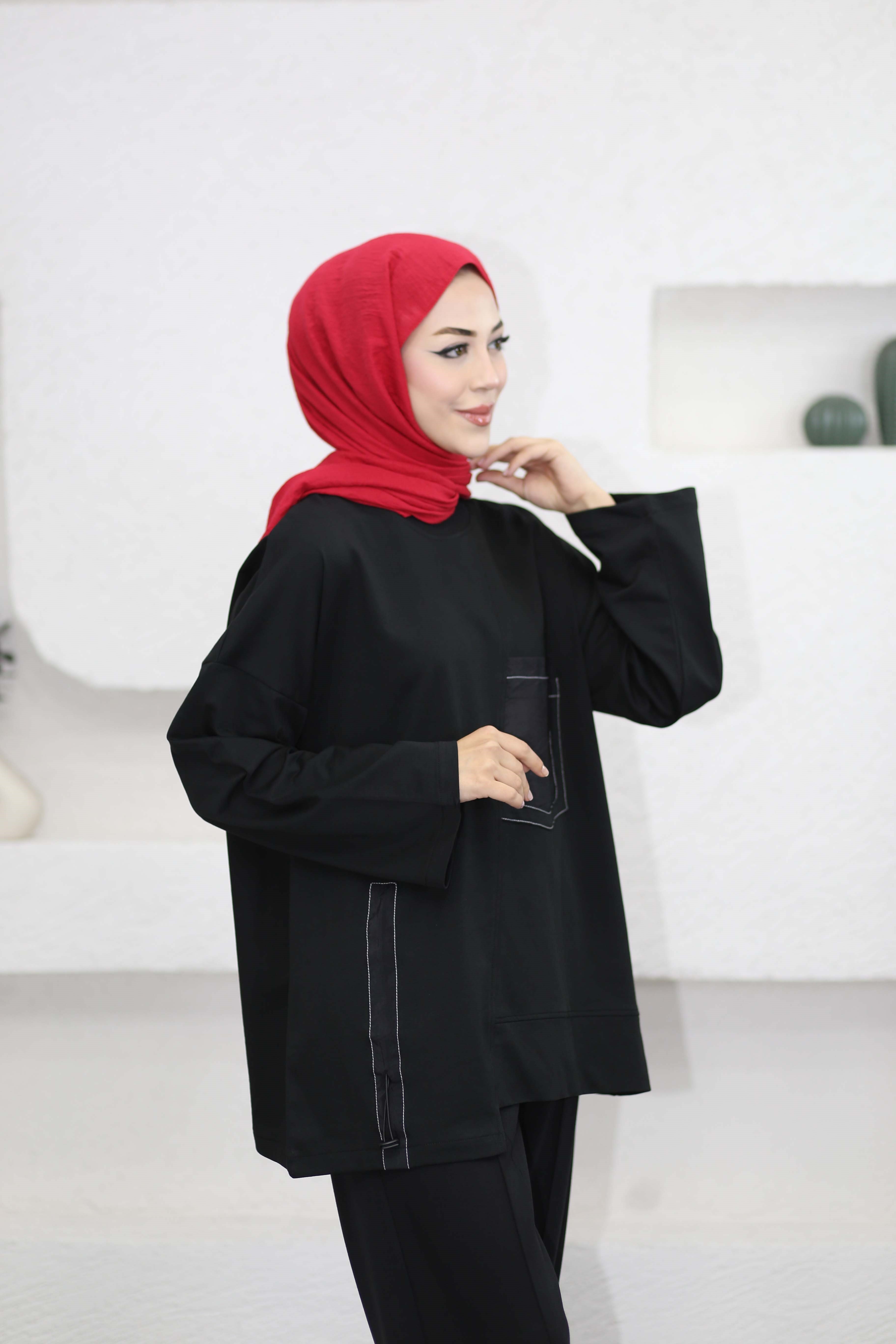 Yan Büzgülü Sweat Siyah 6709