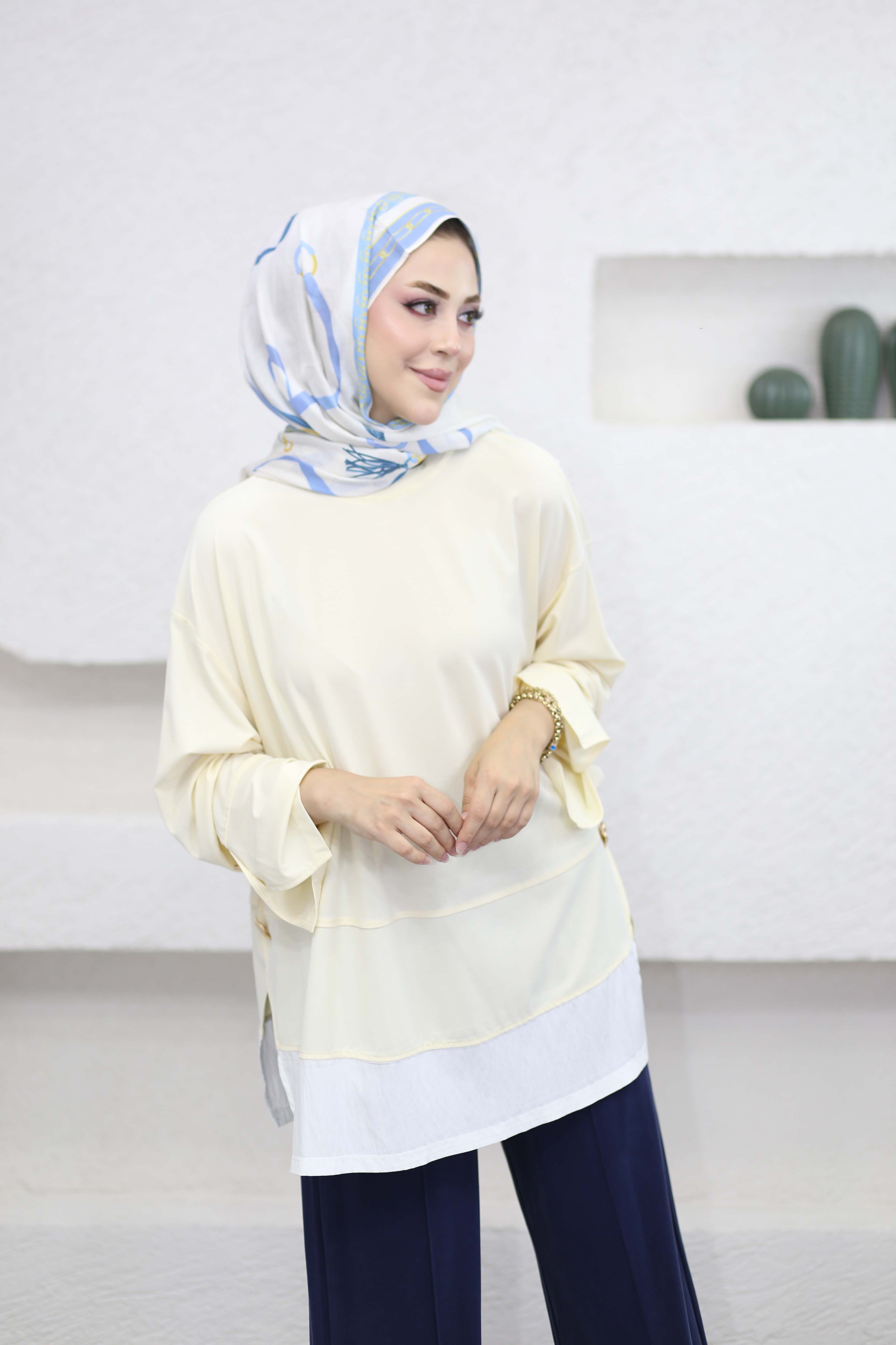 Kontrast Renkli Sweat Sarı 37287