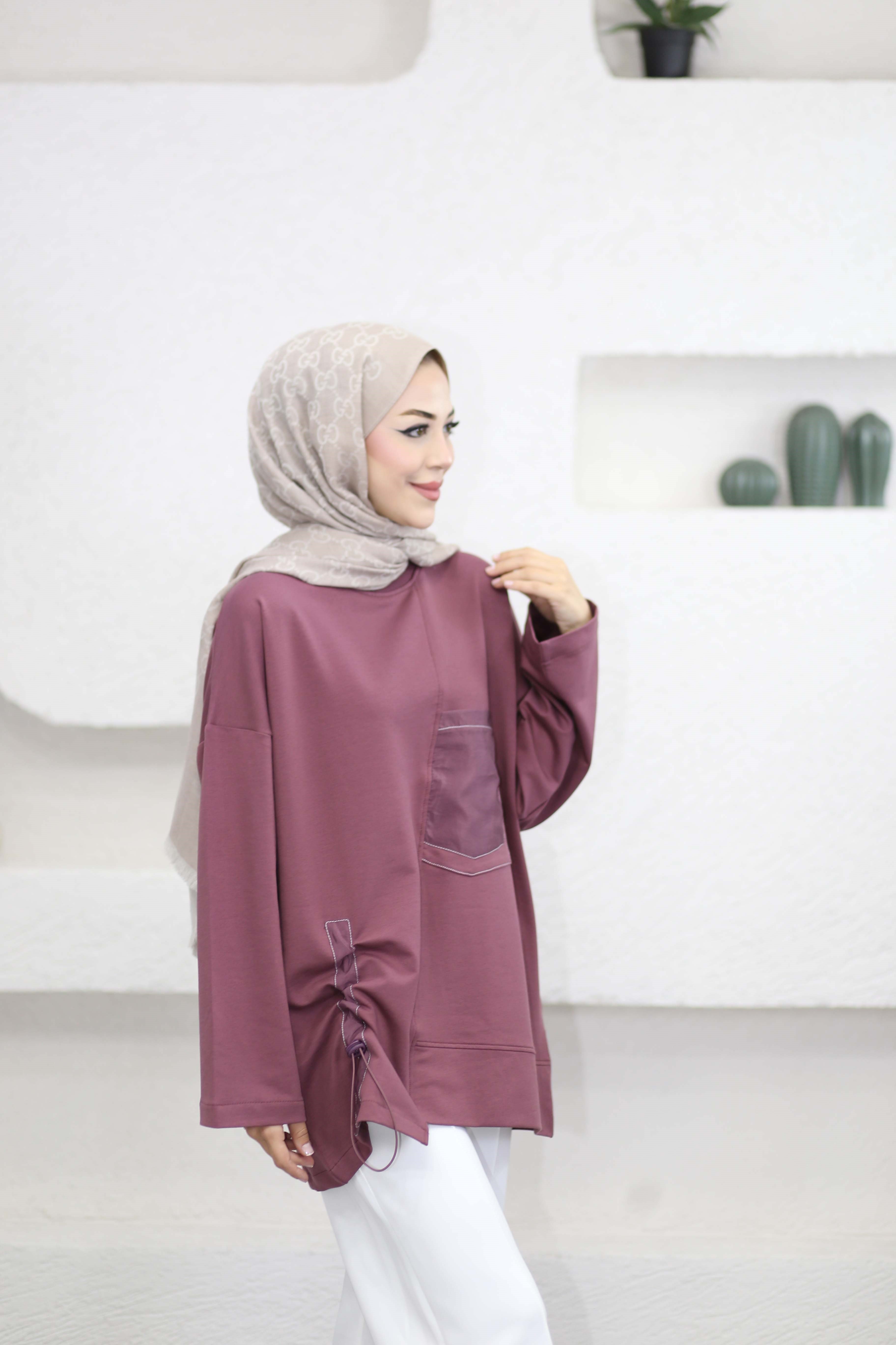 Yan Büzgülü Sweat Mürdüm 6709