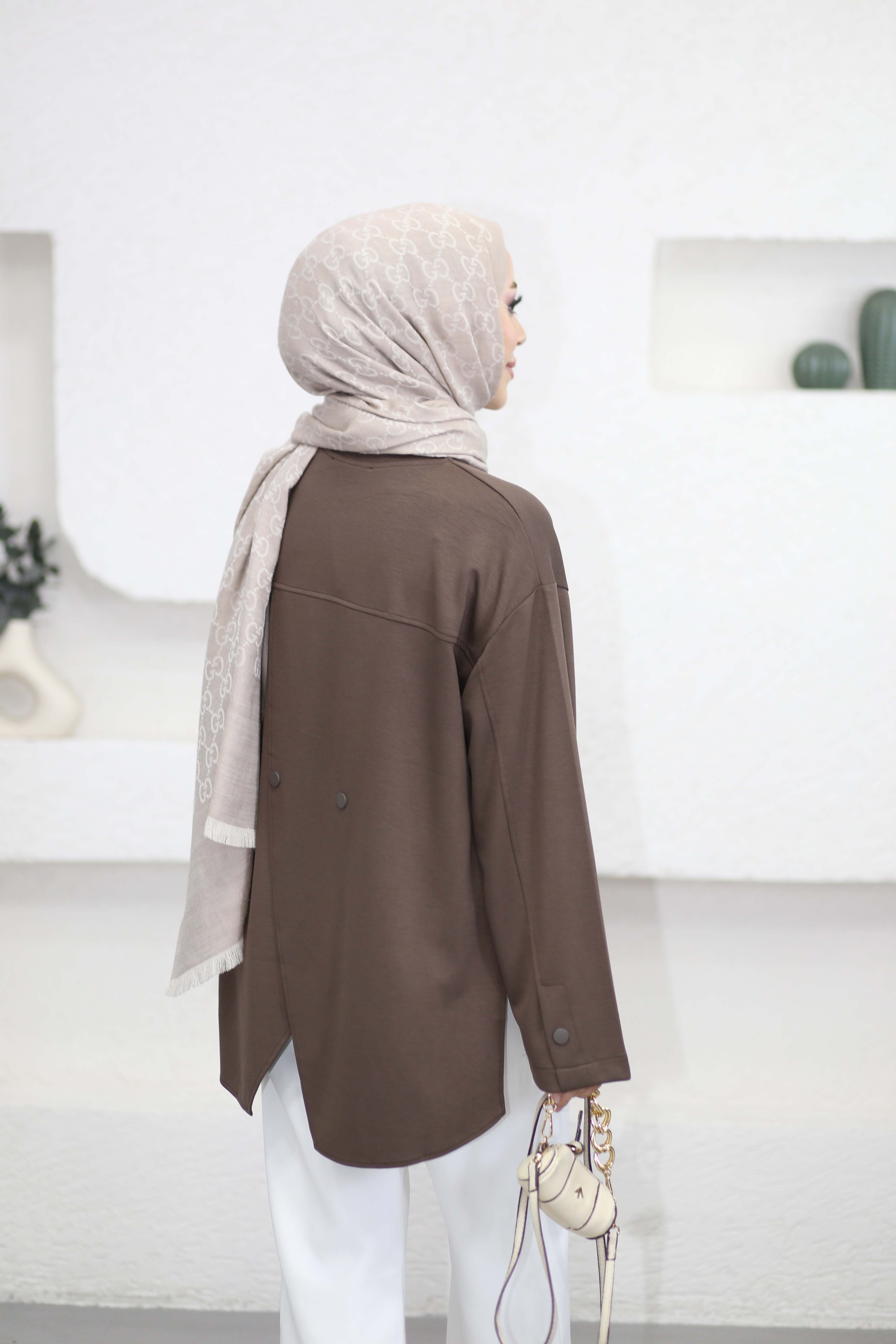 Arkası Çapraz Çıtçıtlı Sweat Kahverengi 6656