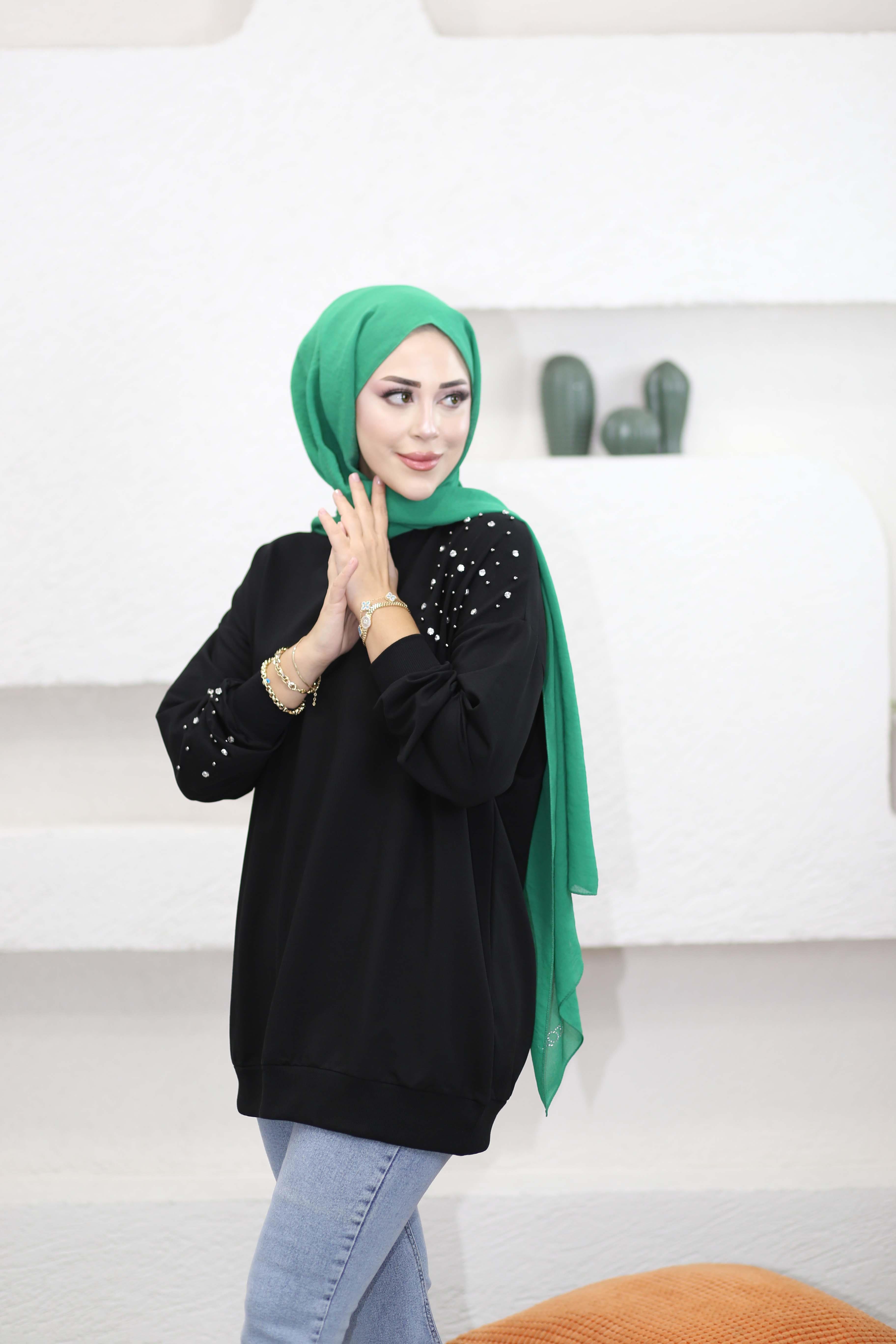Taş Ve İnci Detaylı Sweat Siyah 2408