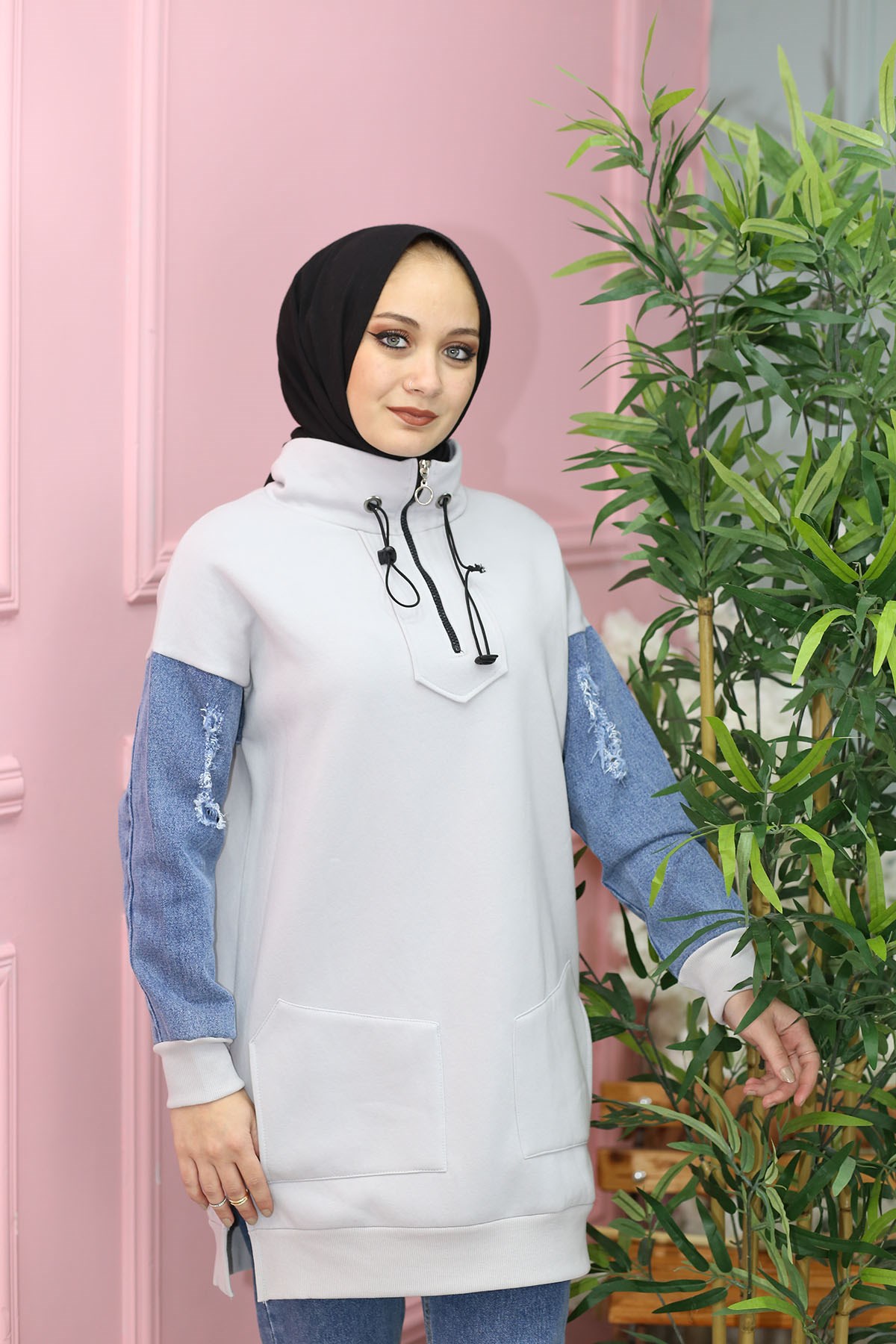 KOLU KOT DETAYLI SWEAT GRİ  196570