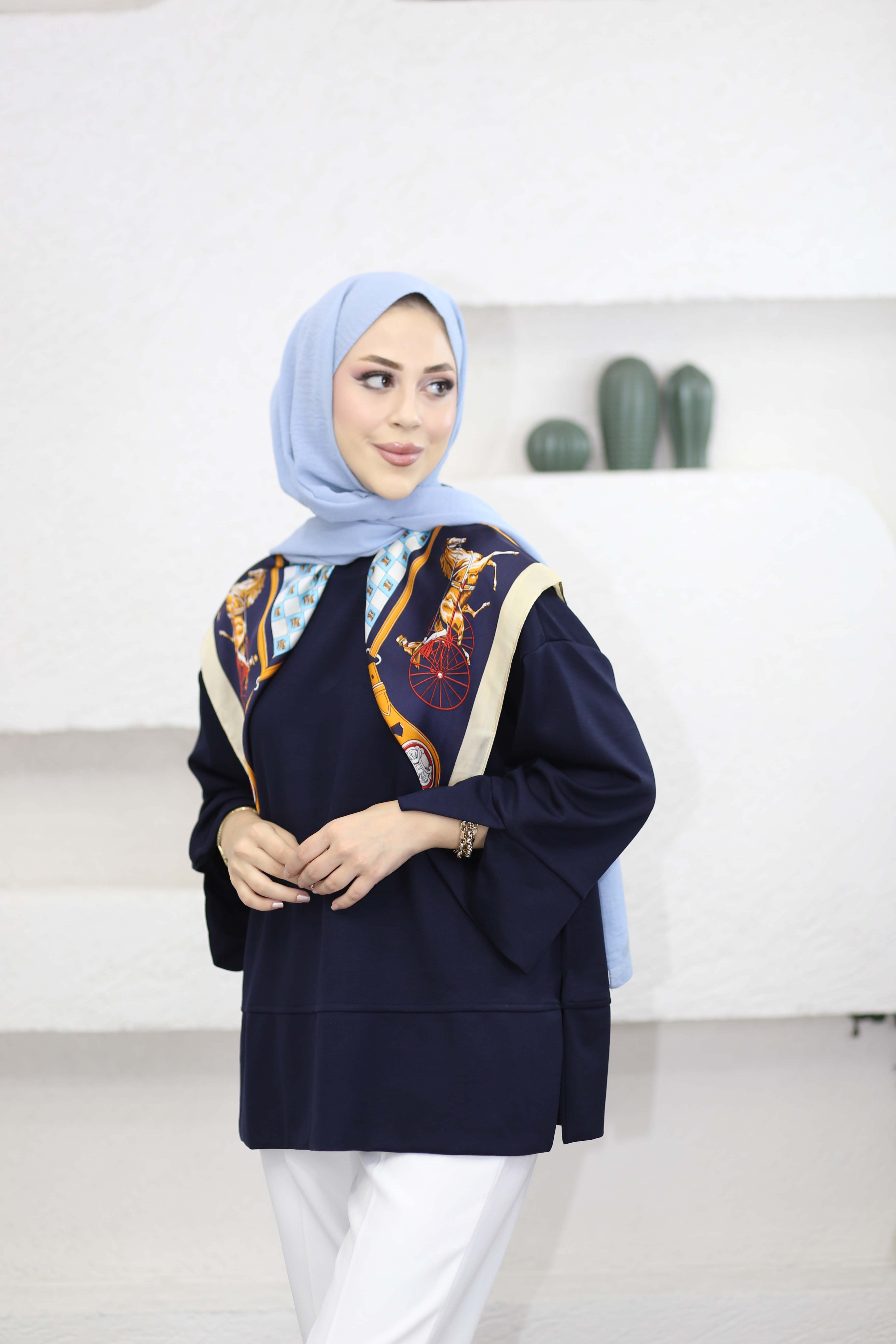 Yırtmaçlı Basıc Sweat Lacivert 5023