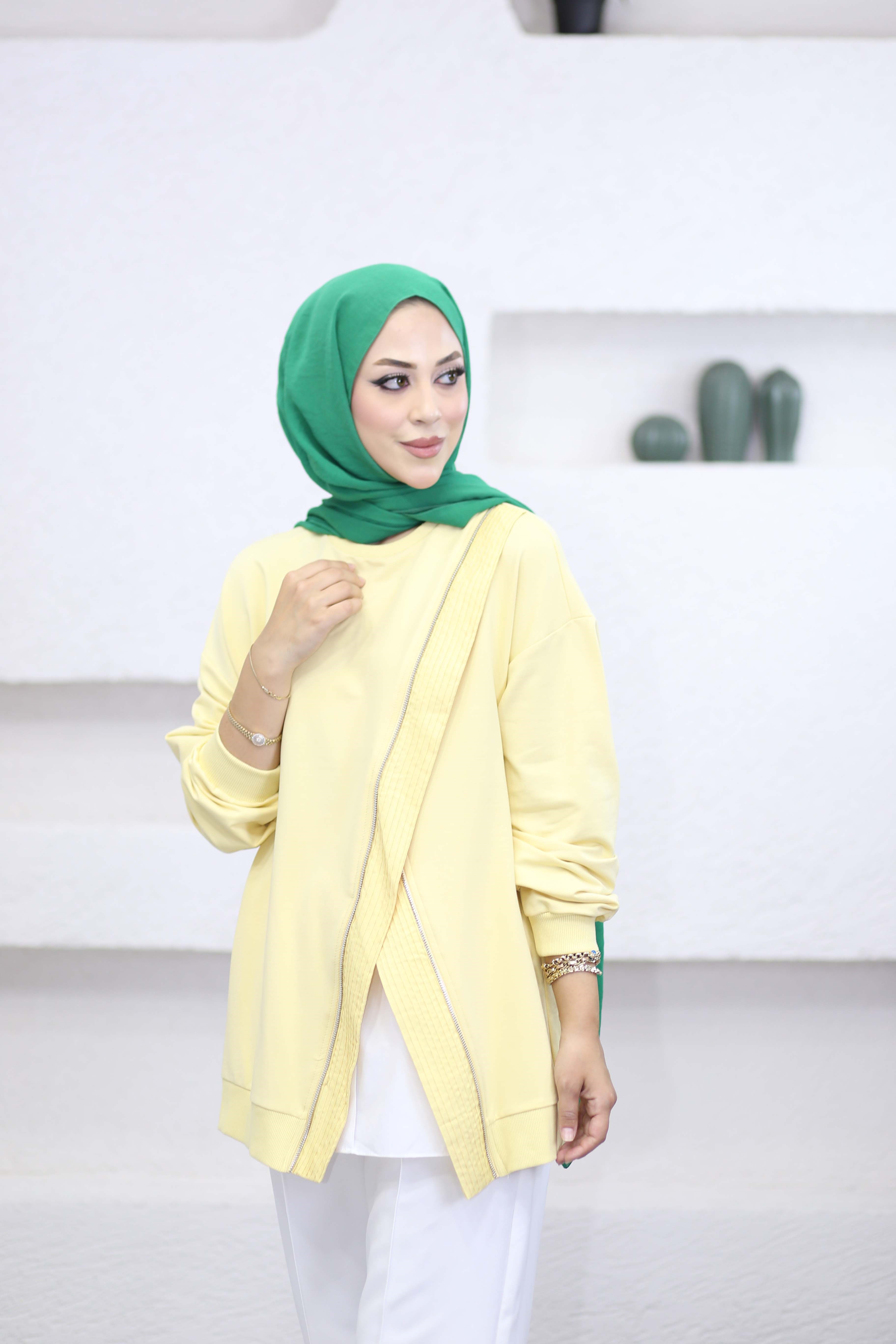 Çapraz Fermuarlı Sweat Sarı 10771