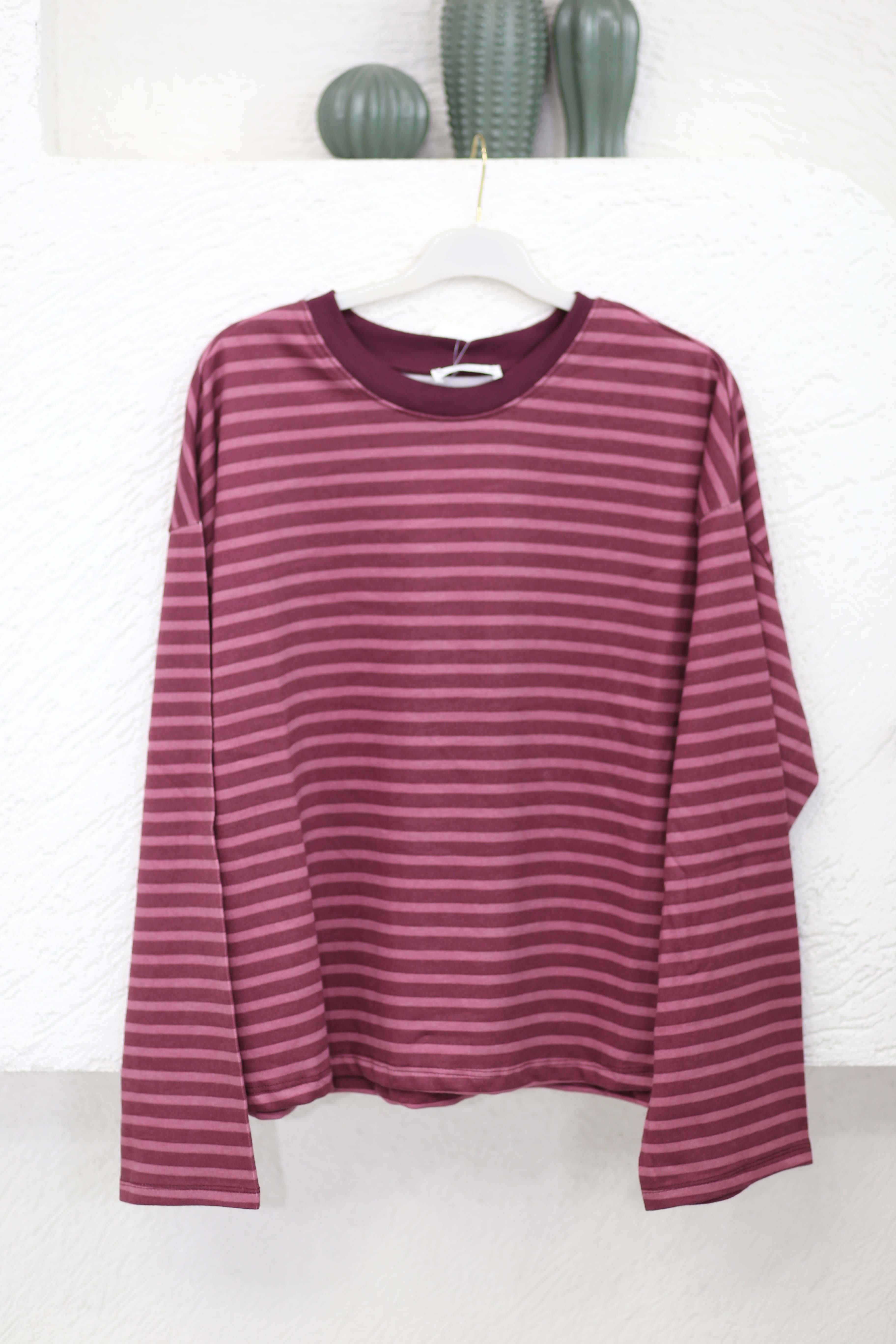 Çizgili Sweat Mürdüm 4848