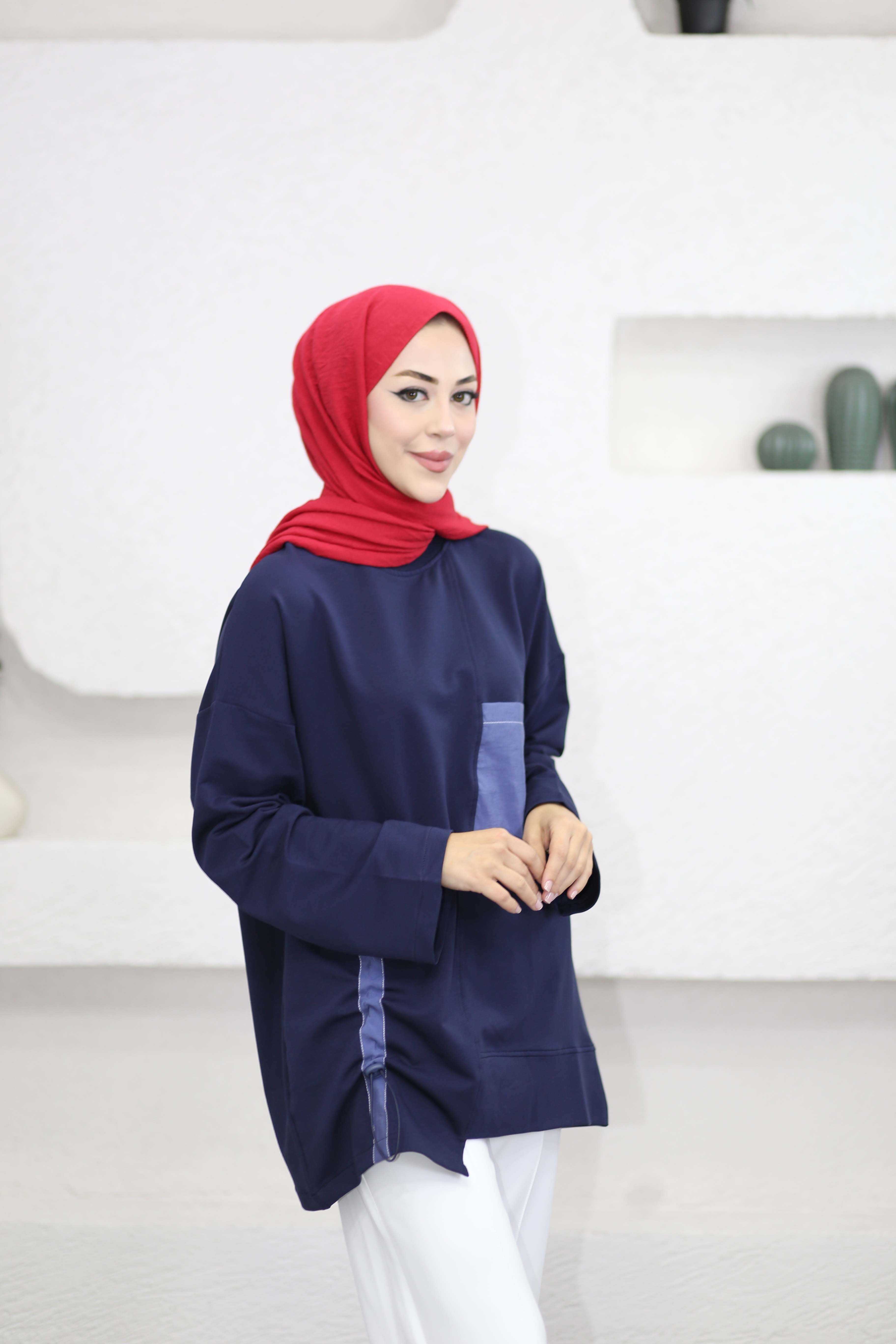 Yan Büzgülü Sweat Lacivert 6709