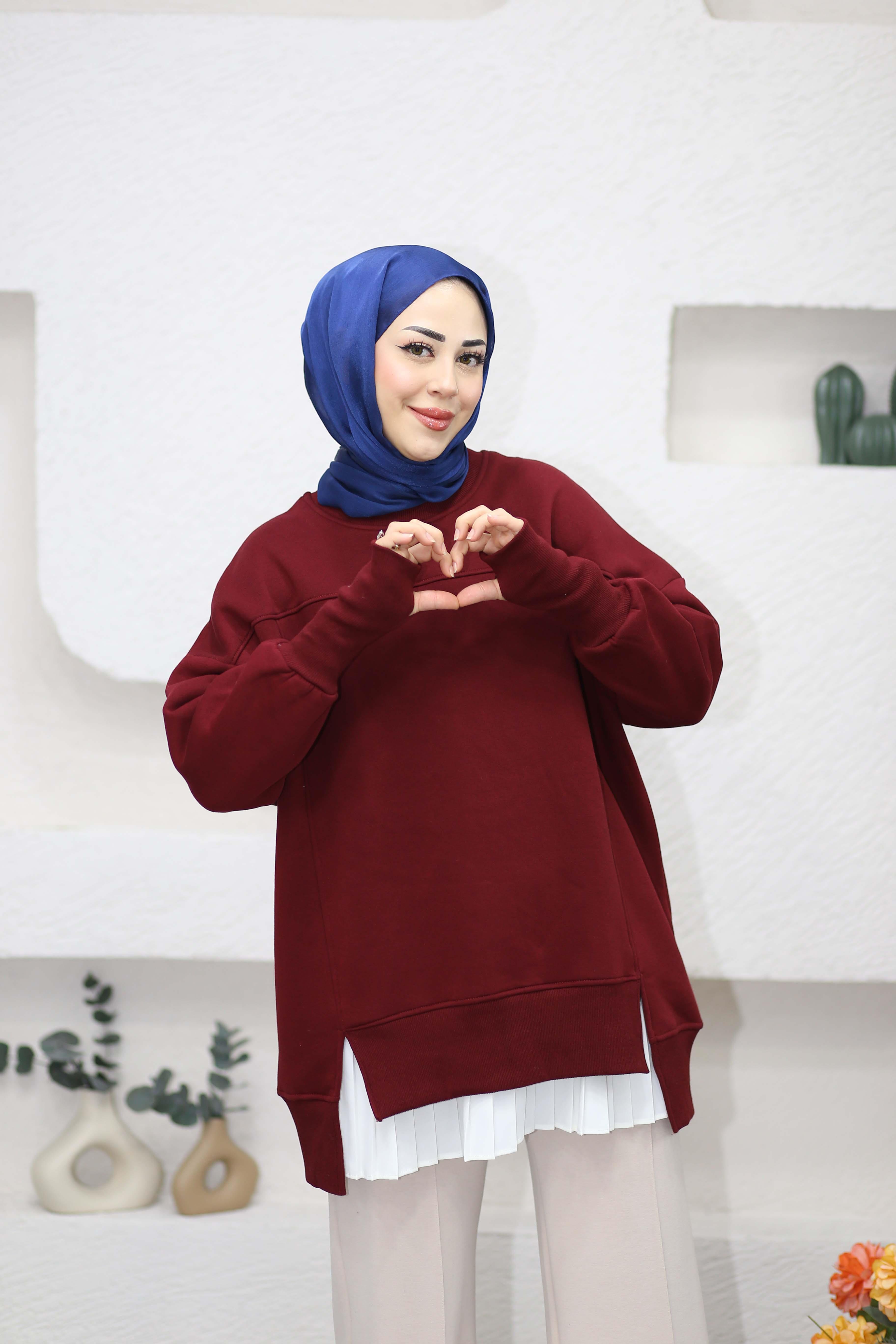 Parmak Geçirme Detaylı Sweat Bordo 2474