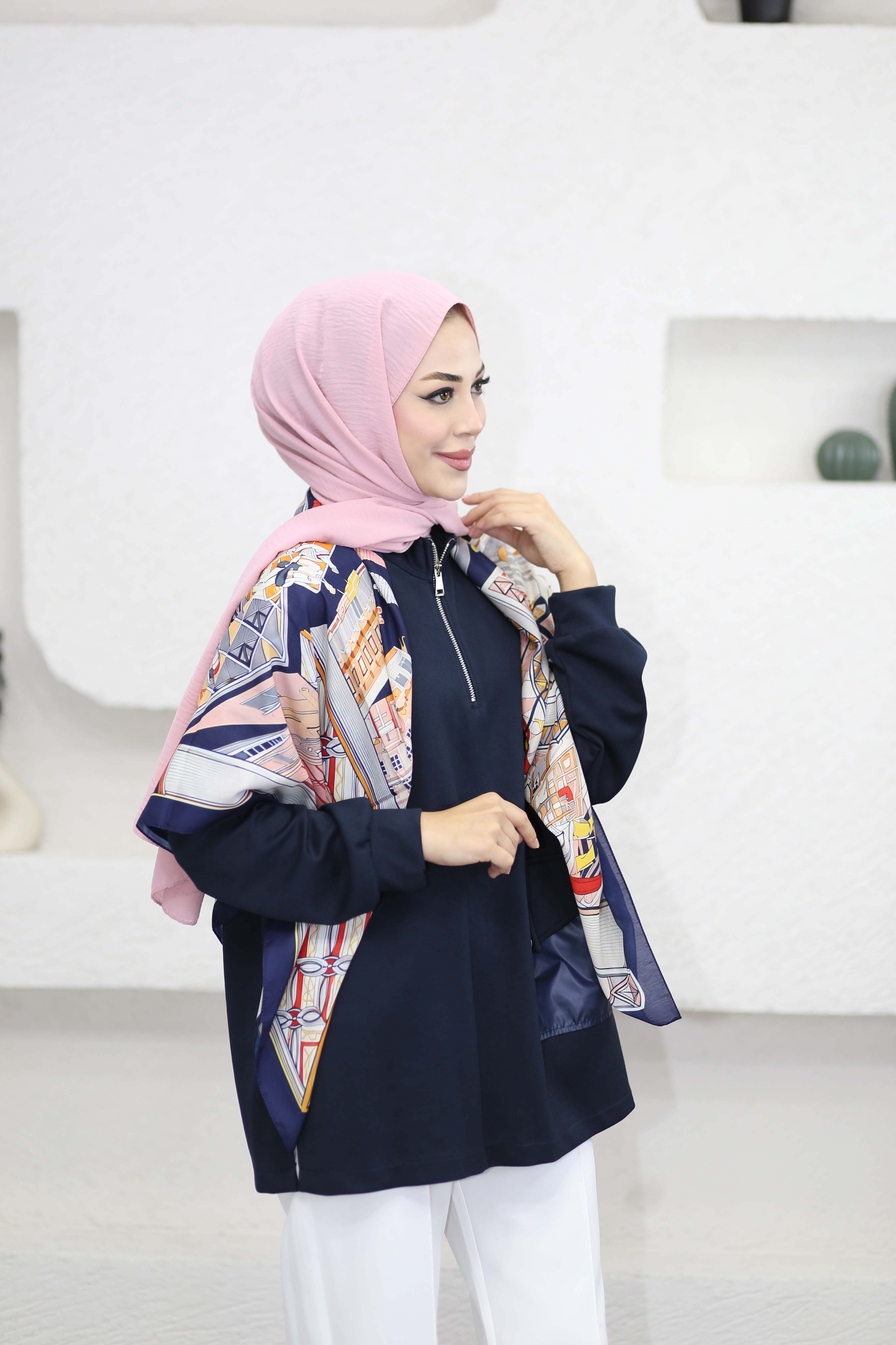 Yan Paraşüt Fermuarlı Sweat Lacivert 24454