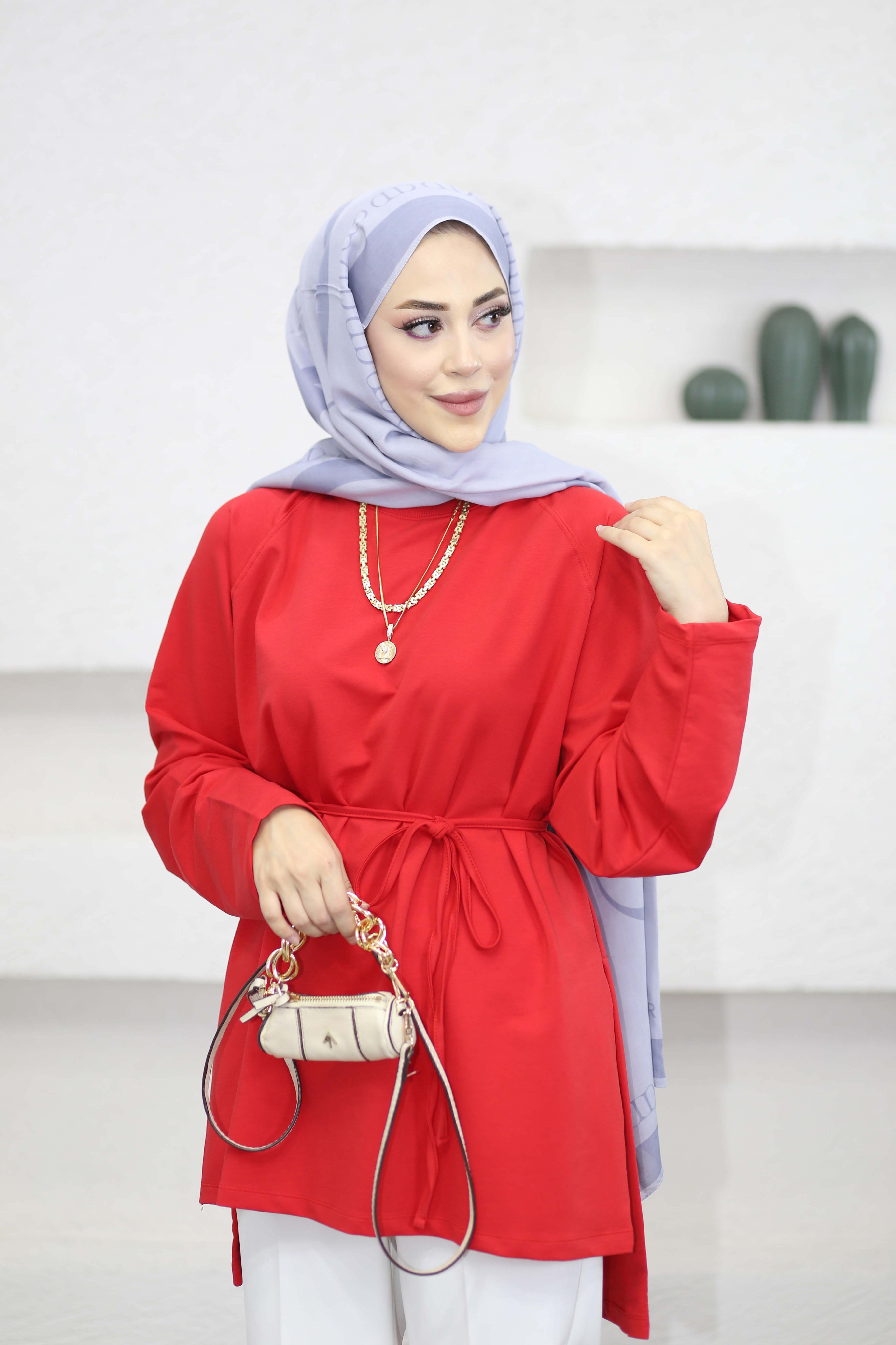 Bel Bağlamalı Tunik Kırmızı 3548