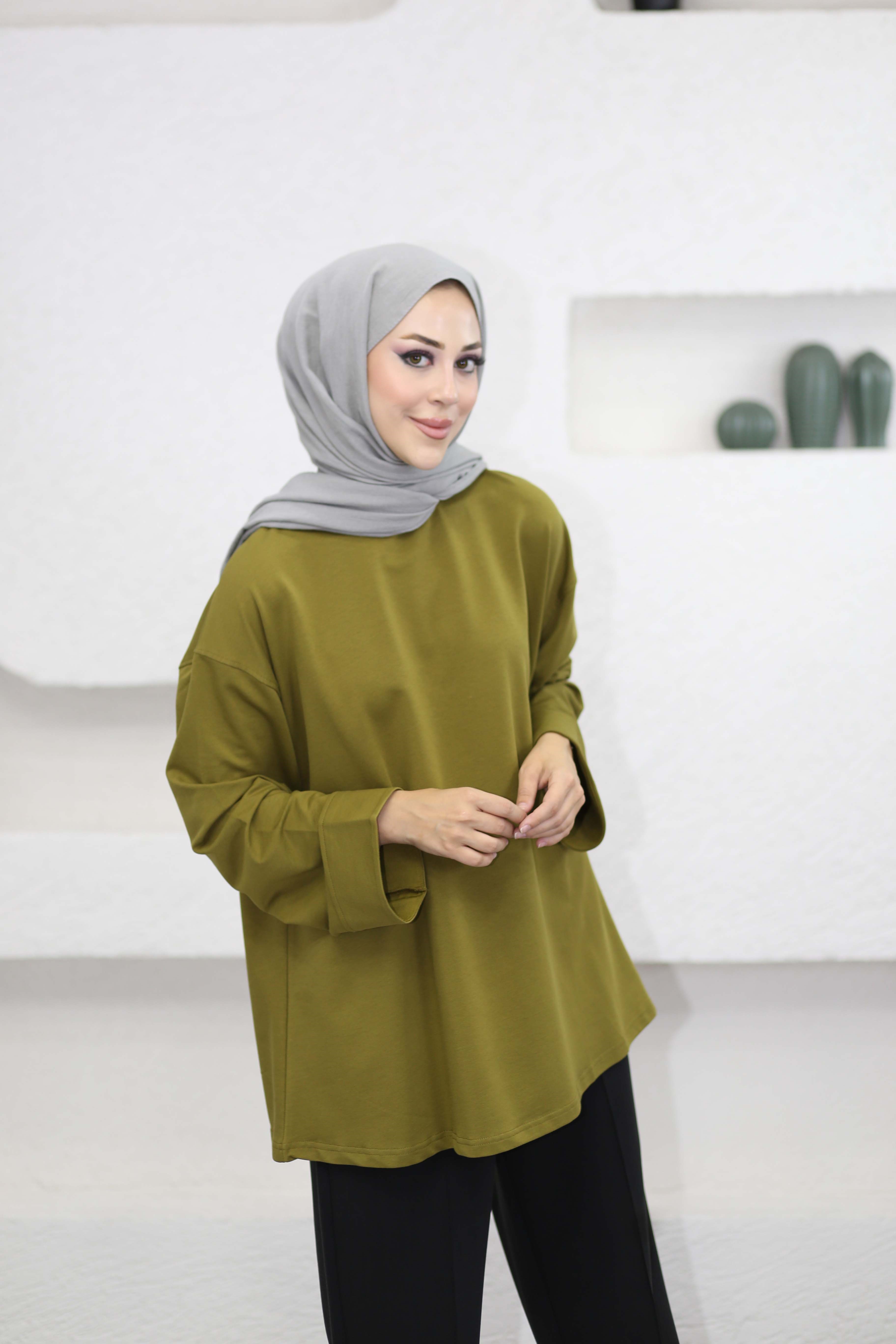 Dikiş Detaylı Sweat Yağ Yeşili 3068