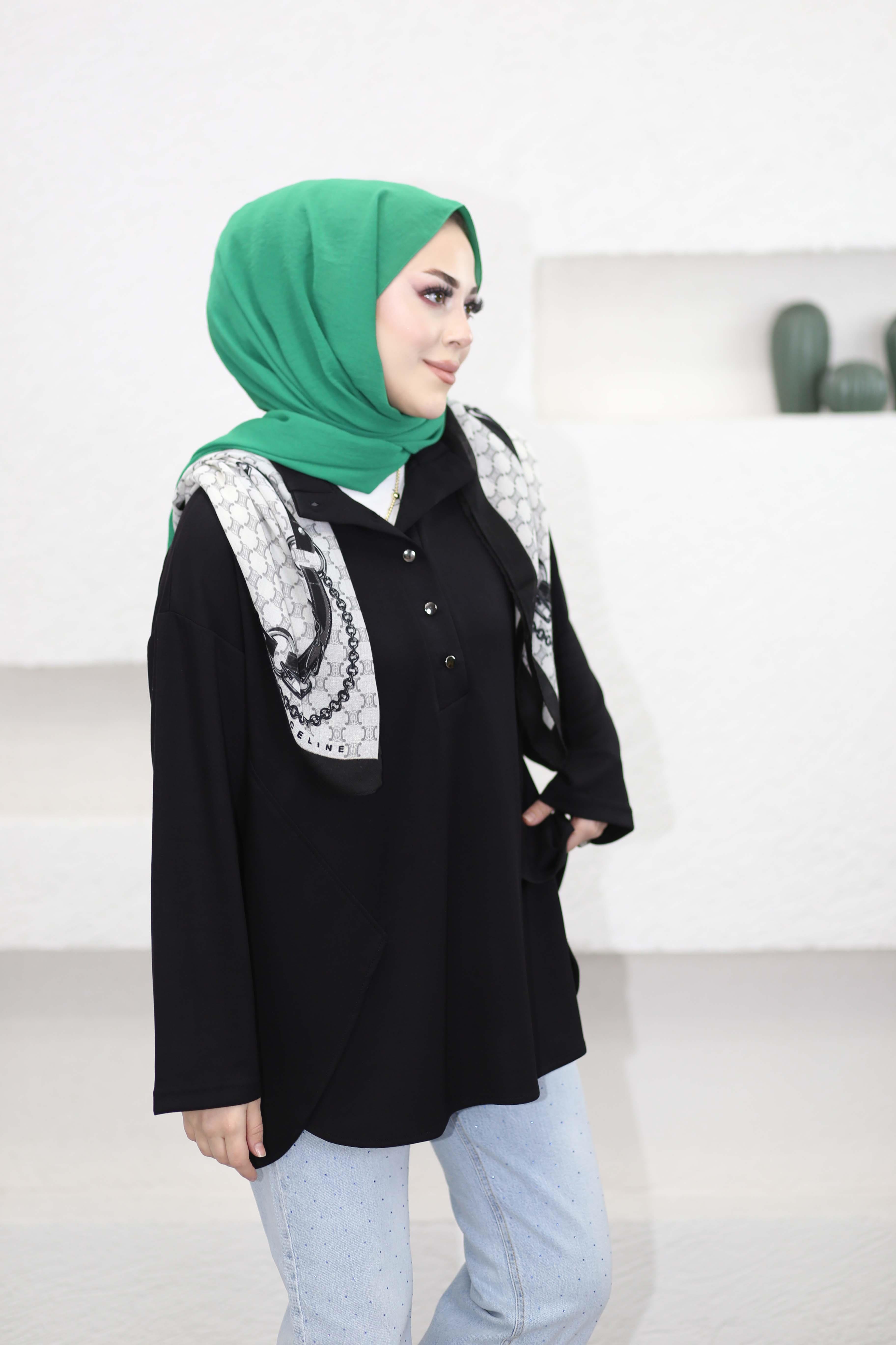 Çıtçıt Yaka Modal Tunik Siyah 6300