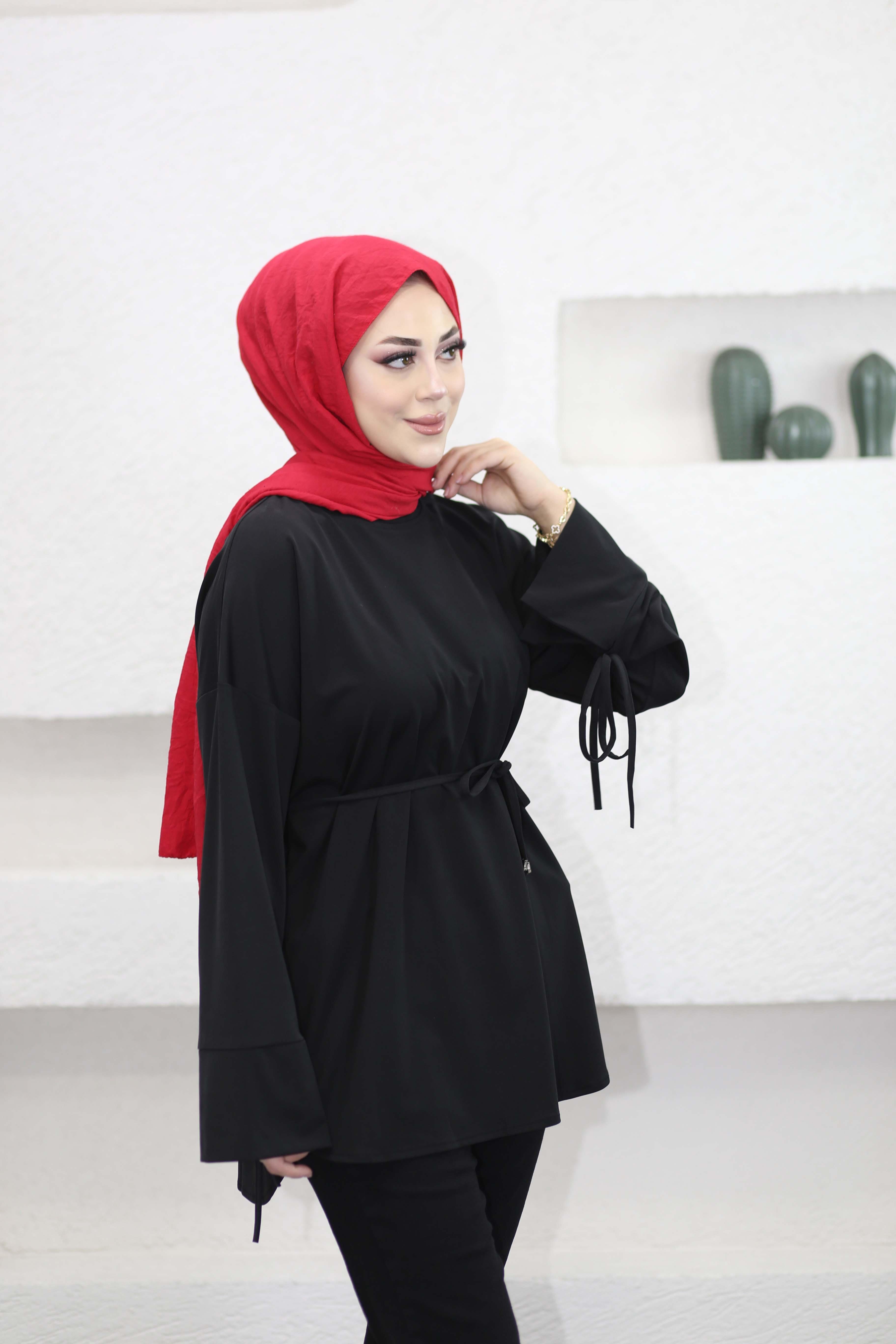 Bel Bağlamalı Tunik Siyah 7465