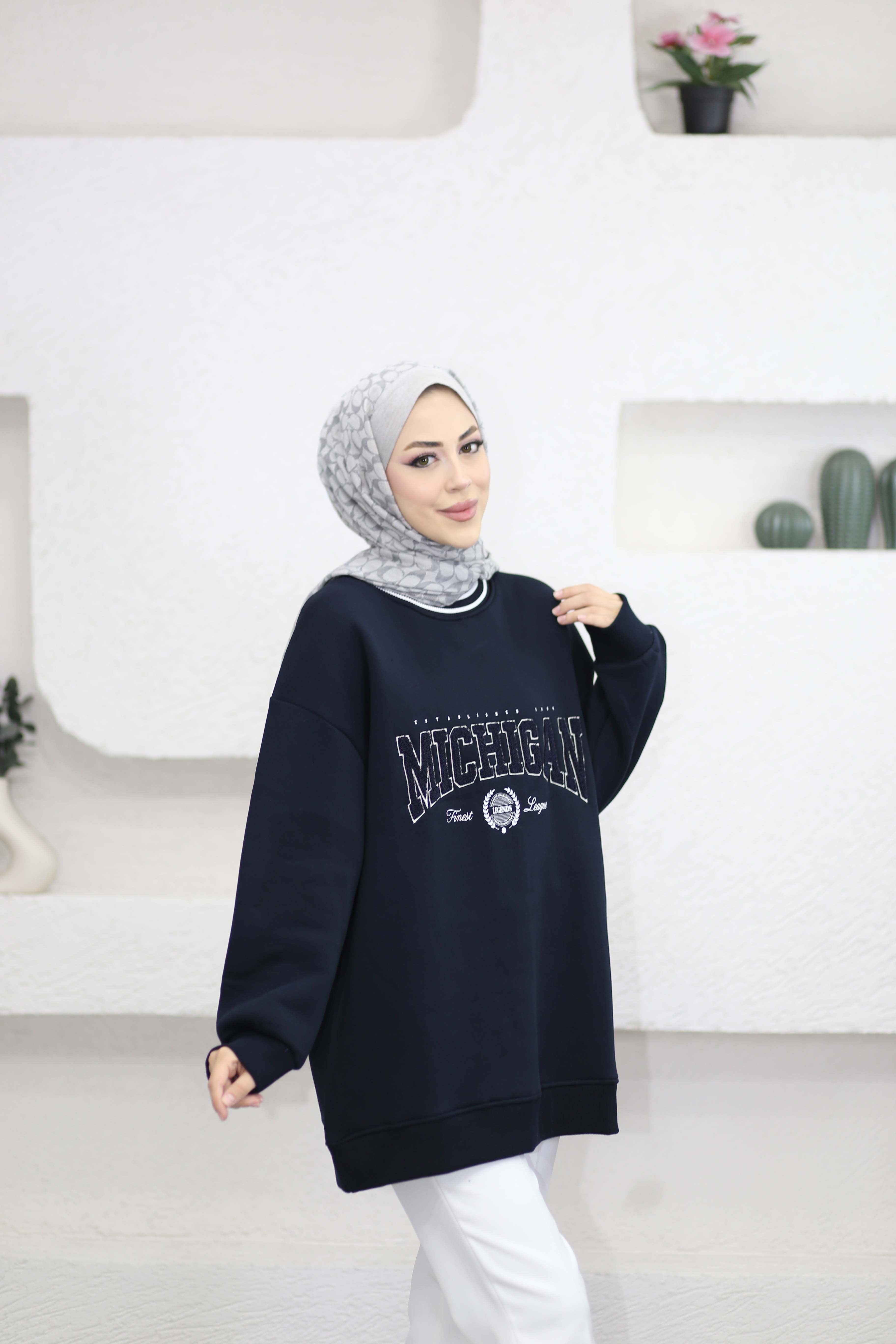 Triko Ve Nakış Detaylı Sweat Lacivert 3120