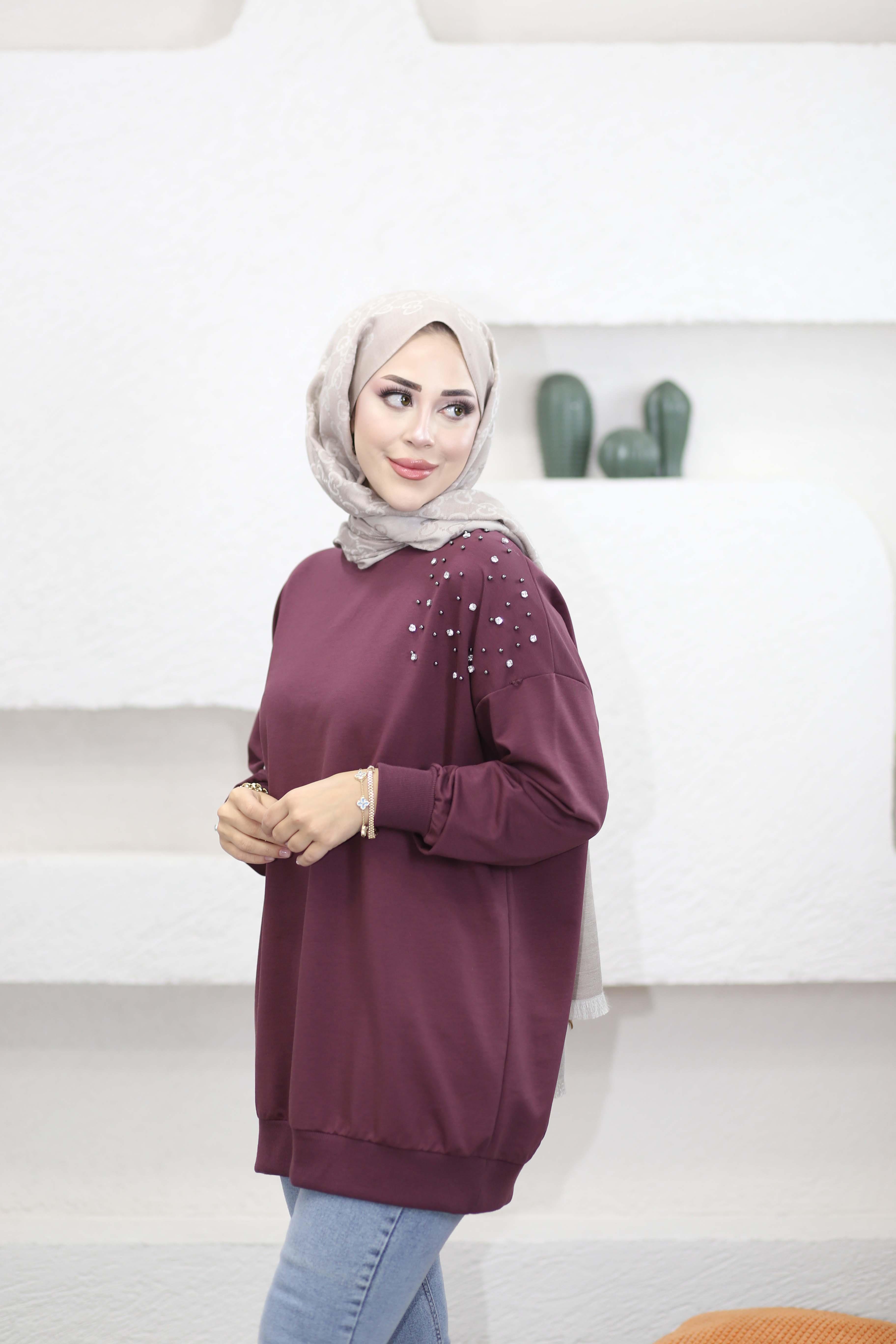 Taş Ve İnci Detaylı Sweat Gül Kurusu 2408