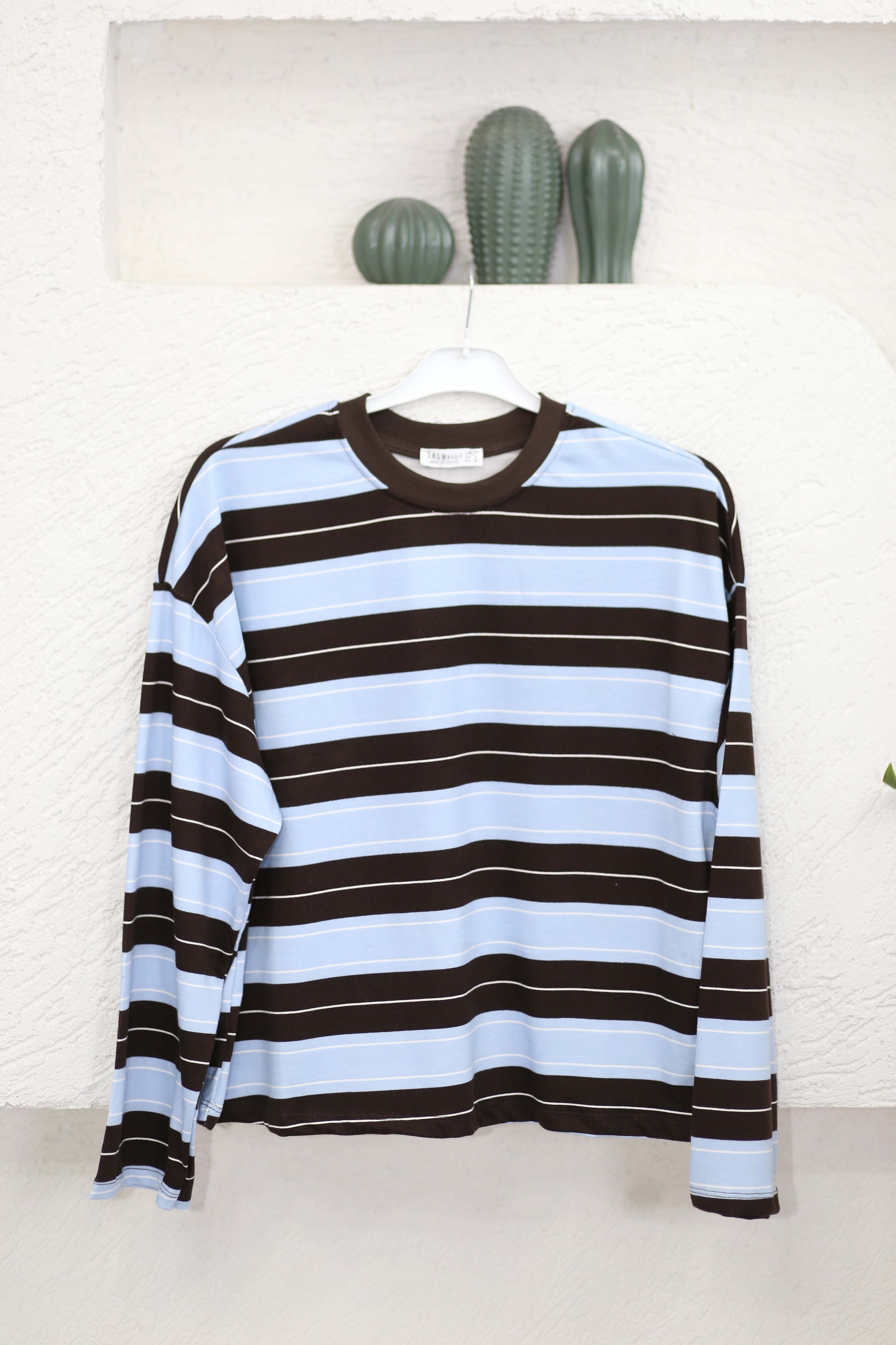 Çizgili Sweat Mavi-Kahverengi 4848