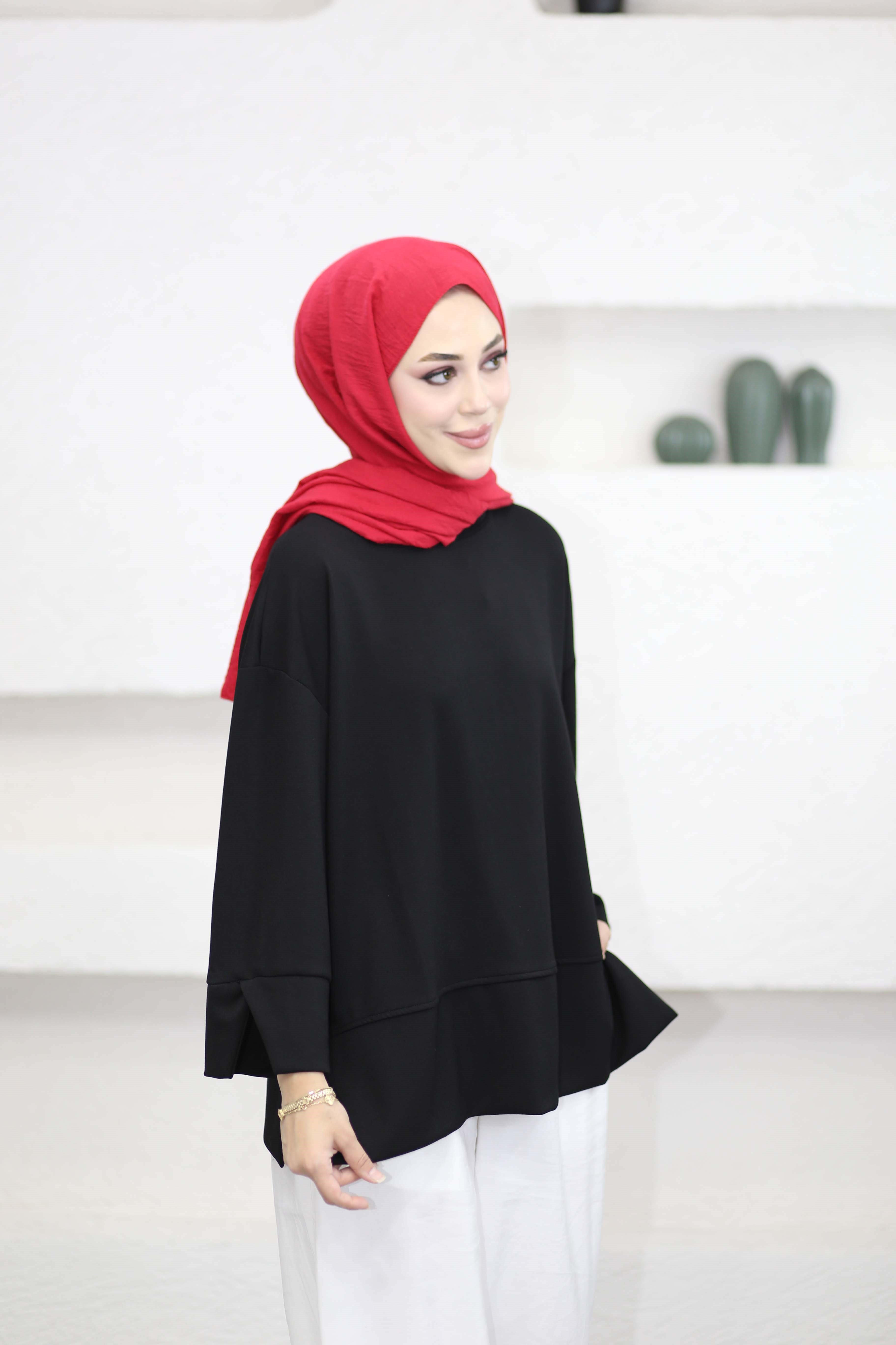 Yırtmaçlı Basıc Sweat Siyah 5023