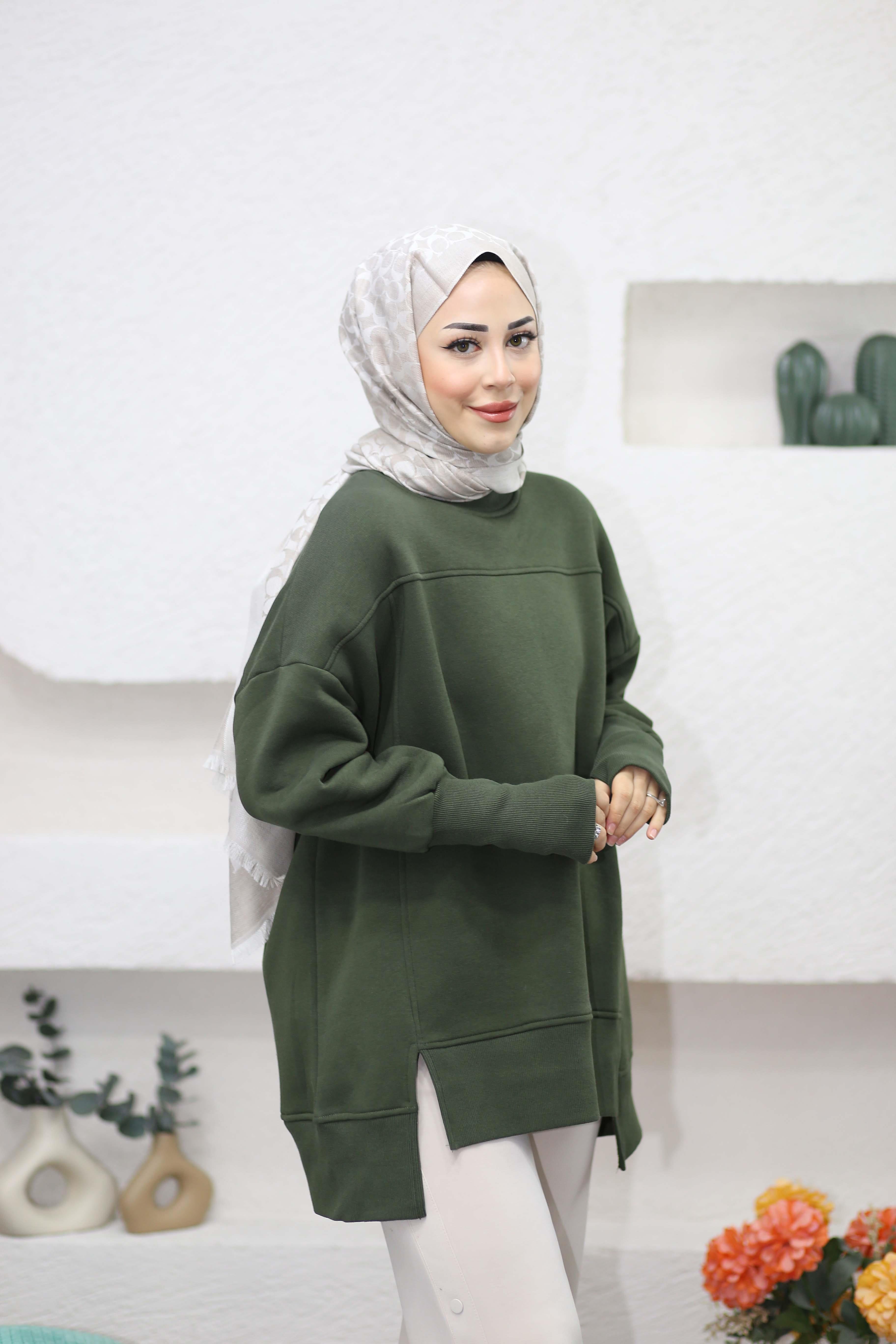 Parmak Geçirme Detaylı Sweat Haki 2474