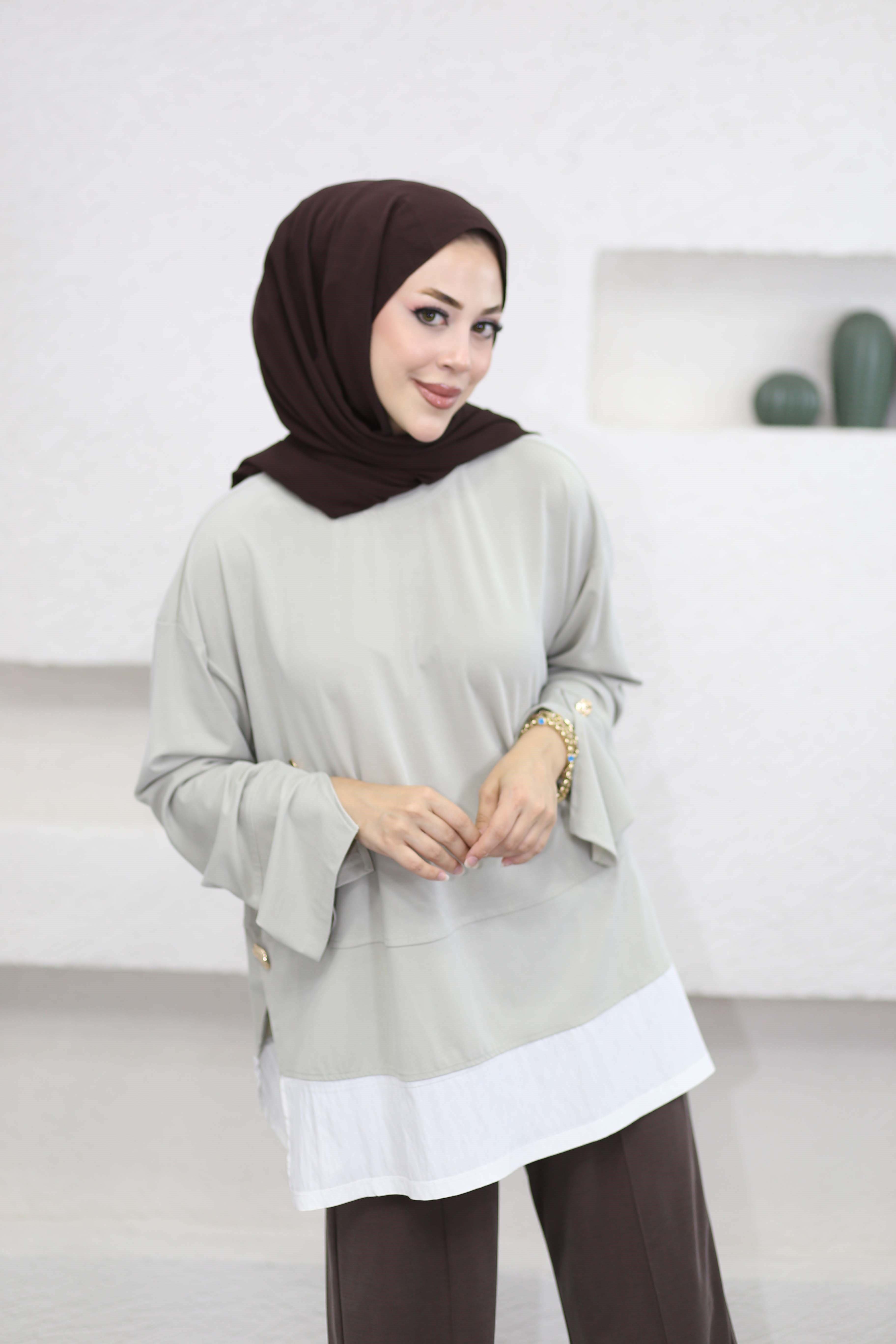 Kontrast Renkli Sweat Çağla Yeşili 37287